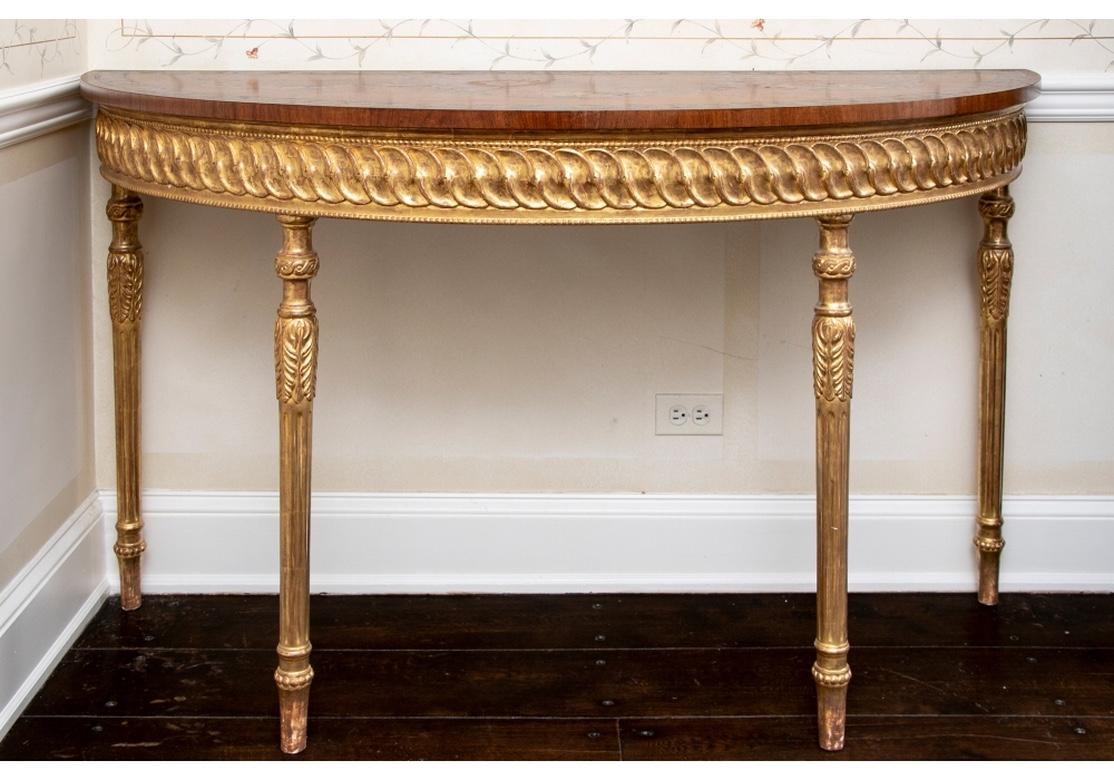 Gilt Pair of Period Adam Style Demilune Console Tables For Sale