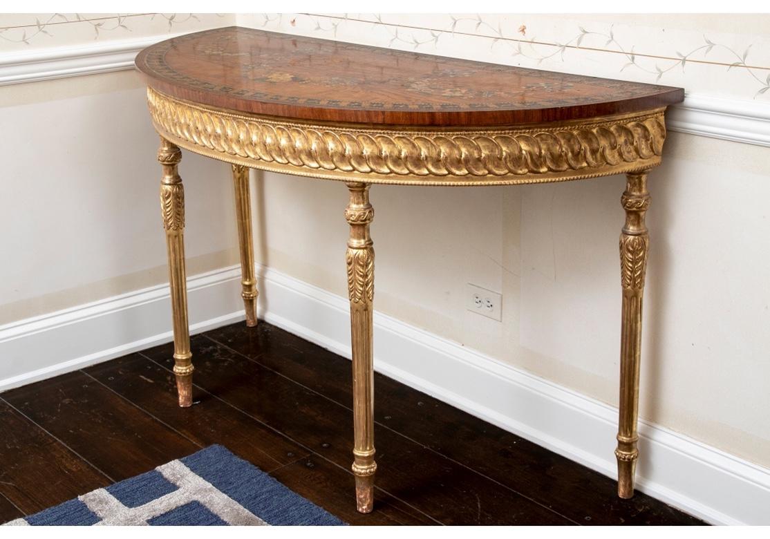 Wood Pair of Period Adam Style Demilune Console Tables For Sale