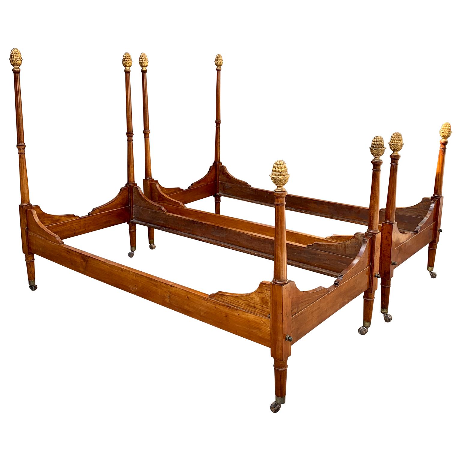 Hand-Carved Pair of Period Empire Beds from Tuscany Italy, circa 1810