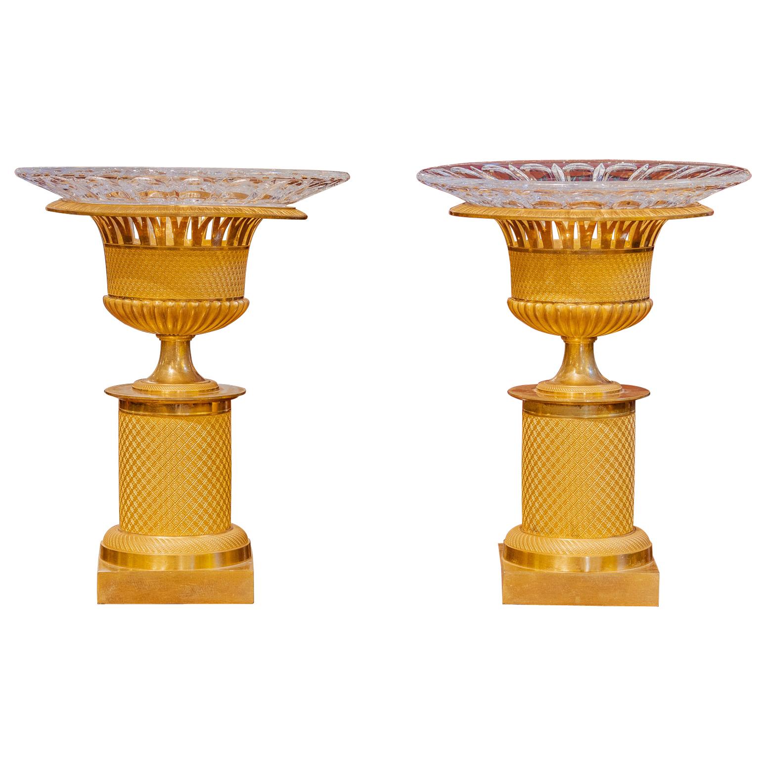 Pair of Period Empire Patinated and Gilt Bronze Ewers at 1stDibs