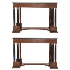 Pair of Period Empire Consoles with Carrara Marble Tops