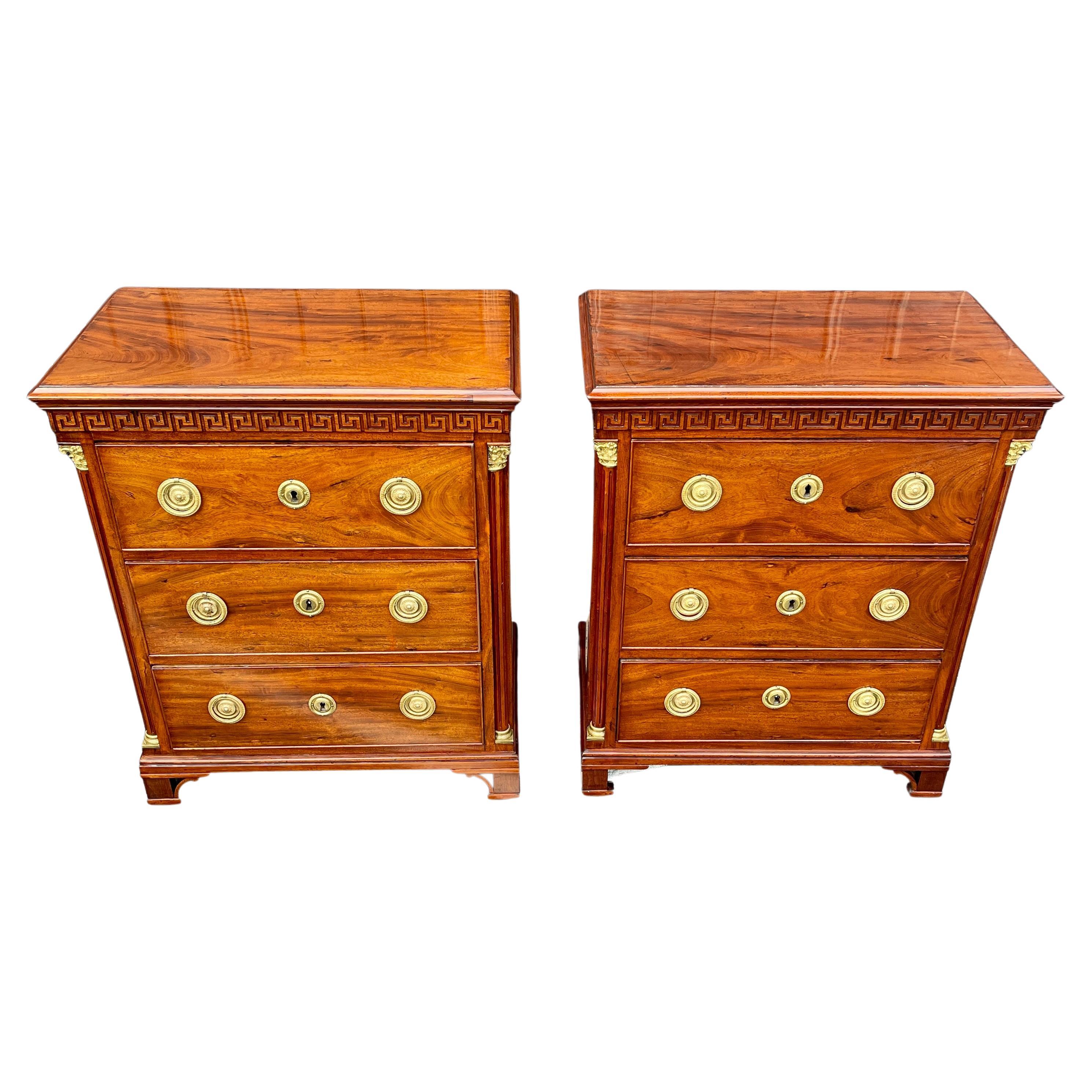 Danish Pair of Period Empire Mahogany and Gilt Chest of Drawers, Denmark, circa 1800 For Sale
