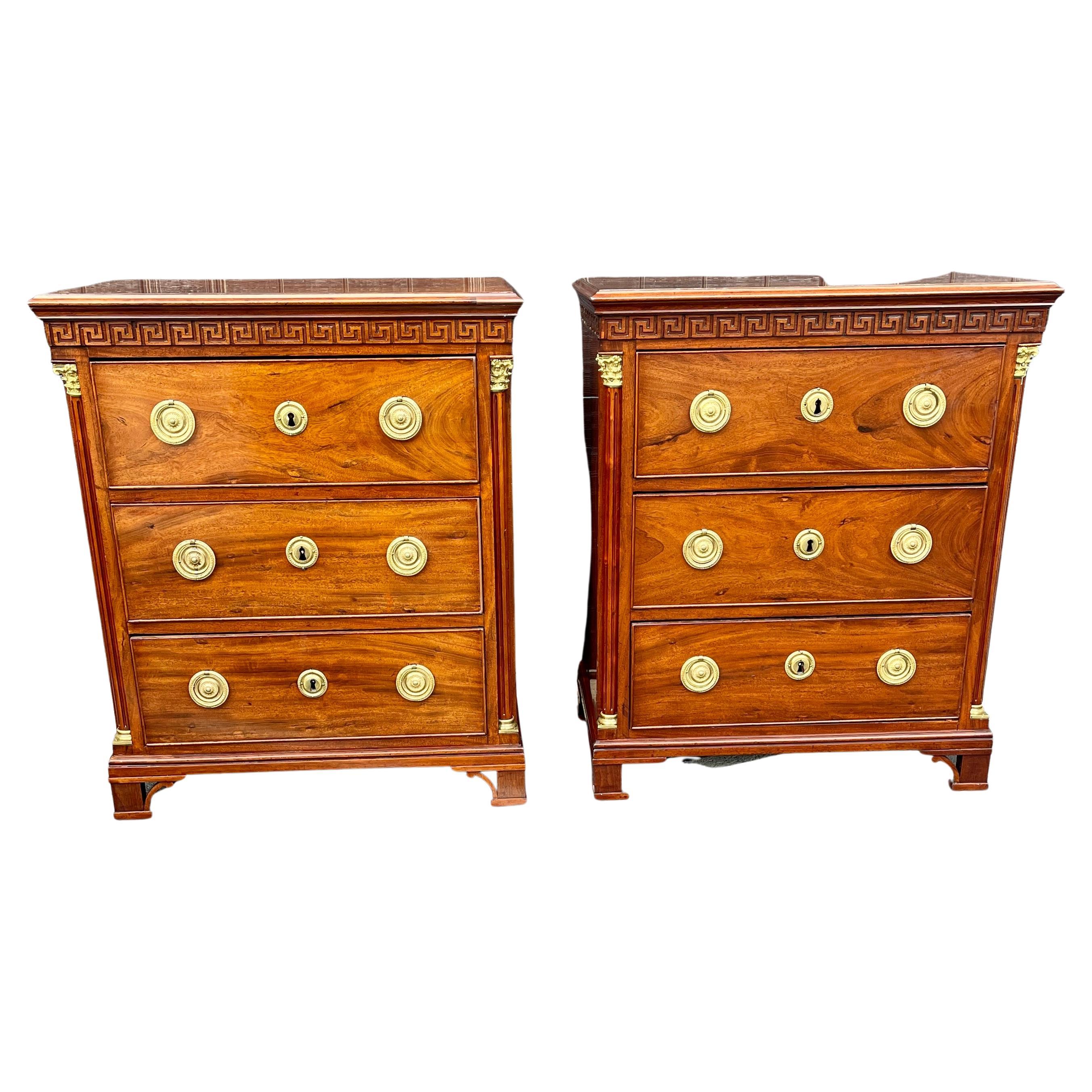 18th Century Pair of Period Empire Mahogany and Gilt Chest of Drawers, Denmark, circa 1800 For Sale