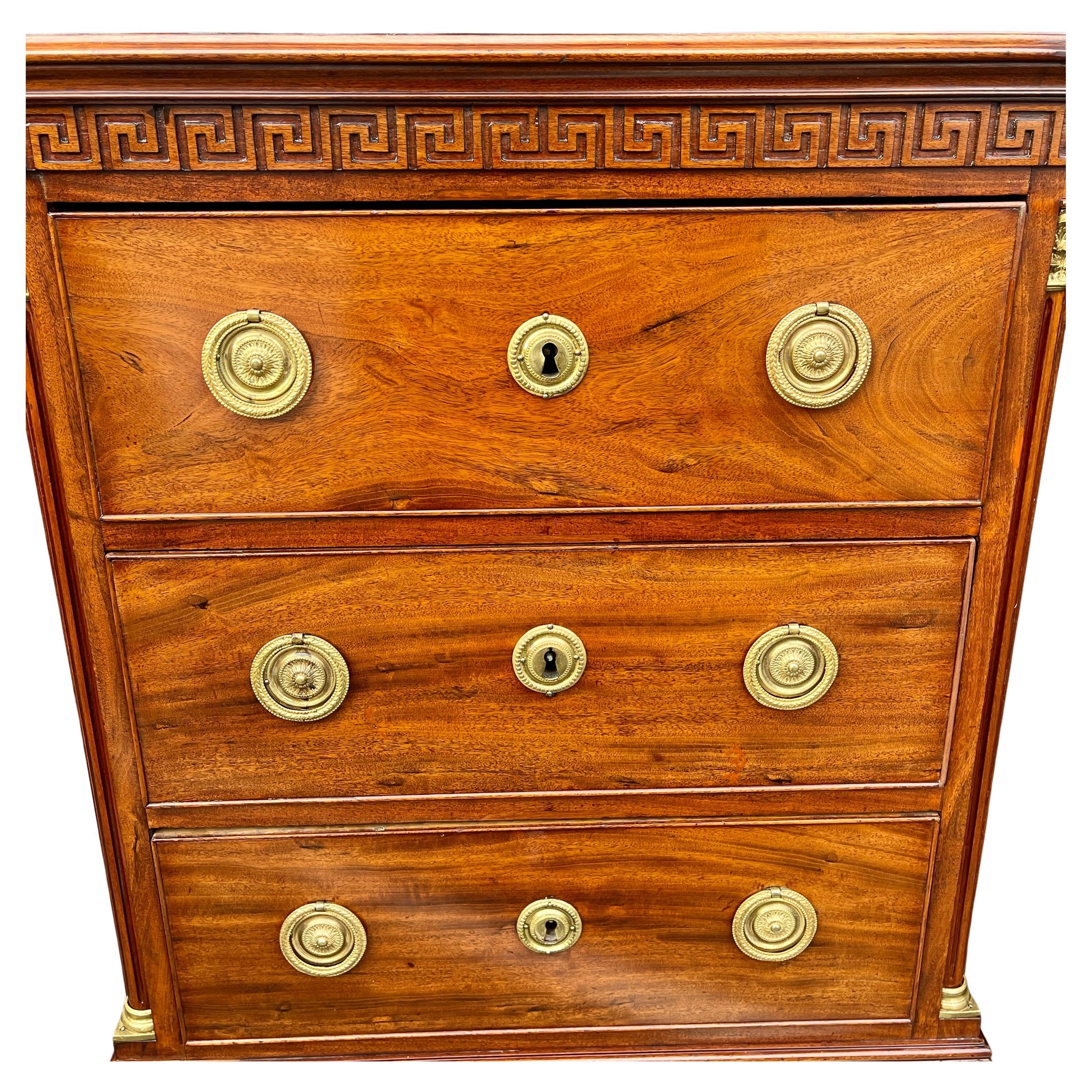 Bronze Pair of Period Empire Mahogany and Gilt Chest of Drawers, Denmark, circa 1800 For Sale