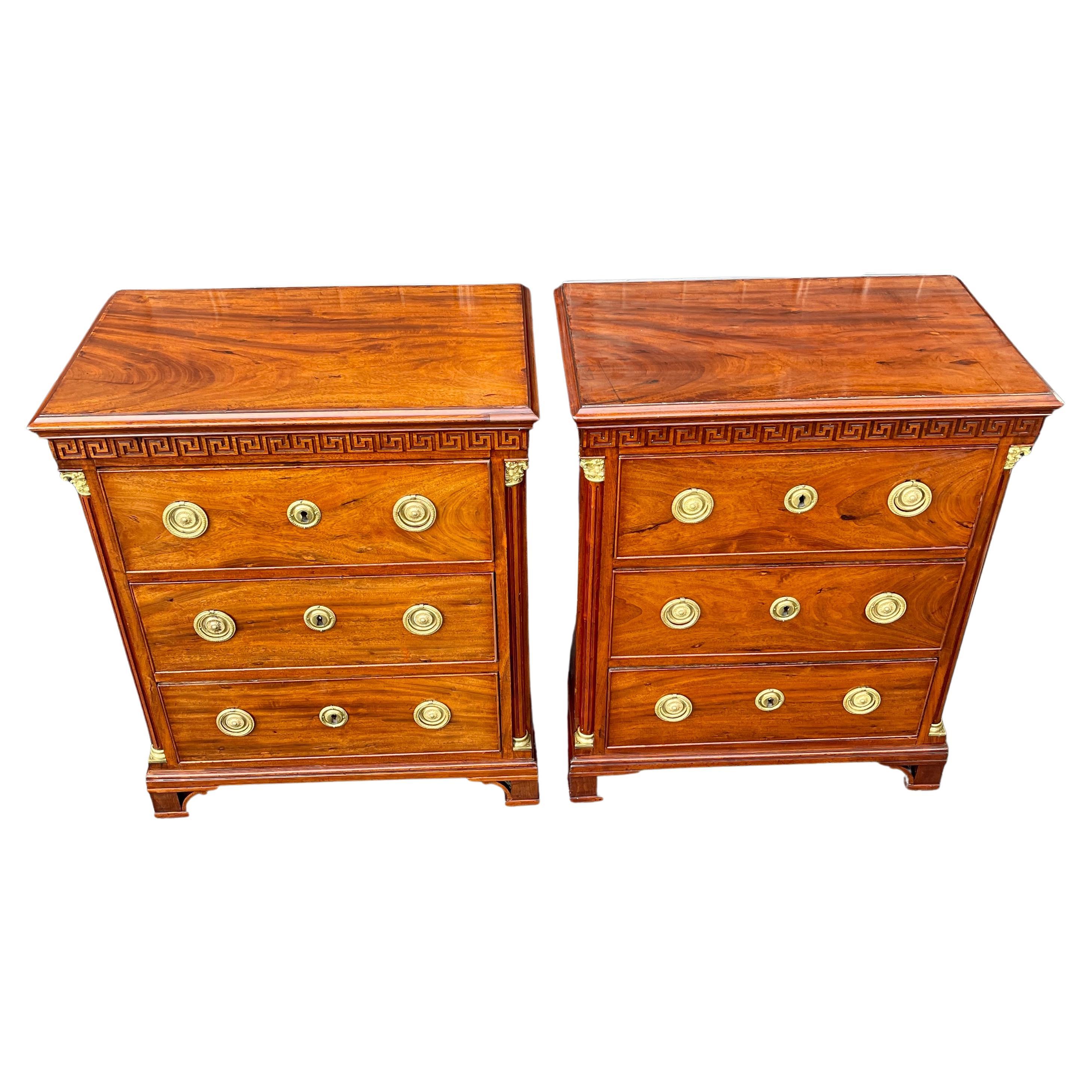 Pair of Period Empire Mahogany and Gilt Chest of Drawers, Denmark, circa 1800 For Sale