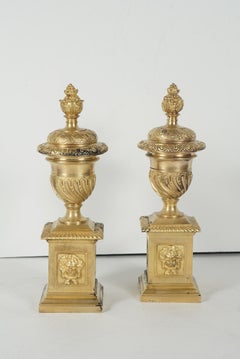 Pair of Period English Baroque Gilded Bronze Fire Dogs