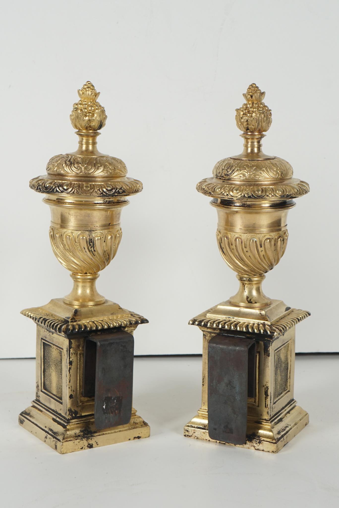 Pair of Period English Baroque Gilded Bronze Fire Dogs In Good Condition In Hudson, NY