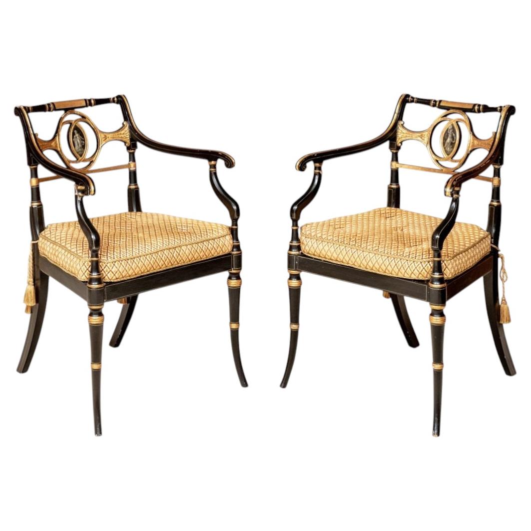 Pair Of Period English Regency Armchairs C.1830