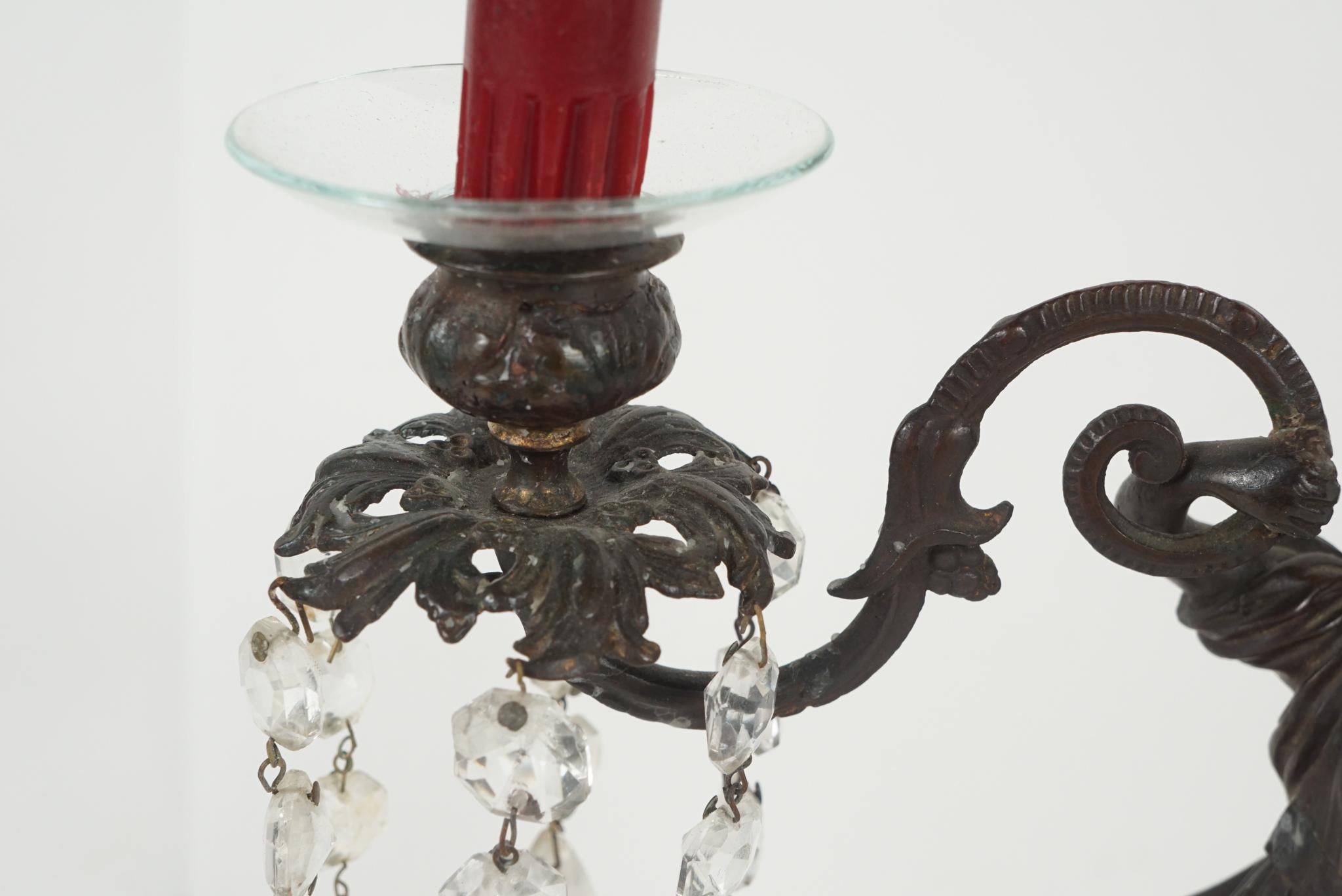 Pair of Period English Regency Cast Bronze and Rock Crystal Candlesticks 4