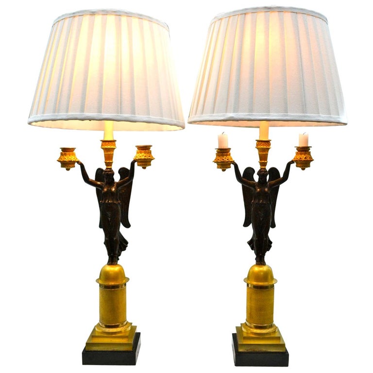 Pair of Period French Empire NIKE Candelabra Now Wired as Lamps For Sale at  1stDibs
