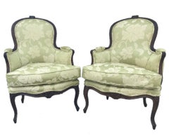 Pair of Period French Louis XV Carved Bergeres Cabriolet, Paris, circa 1760