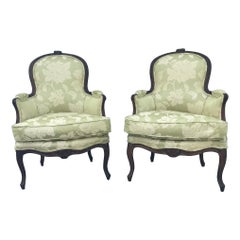 Antique Pair of Period French Louis XV Carved Bergeres Cabriolet, Paris, circa 1760