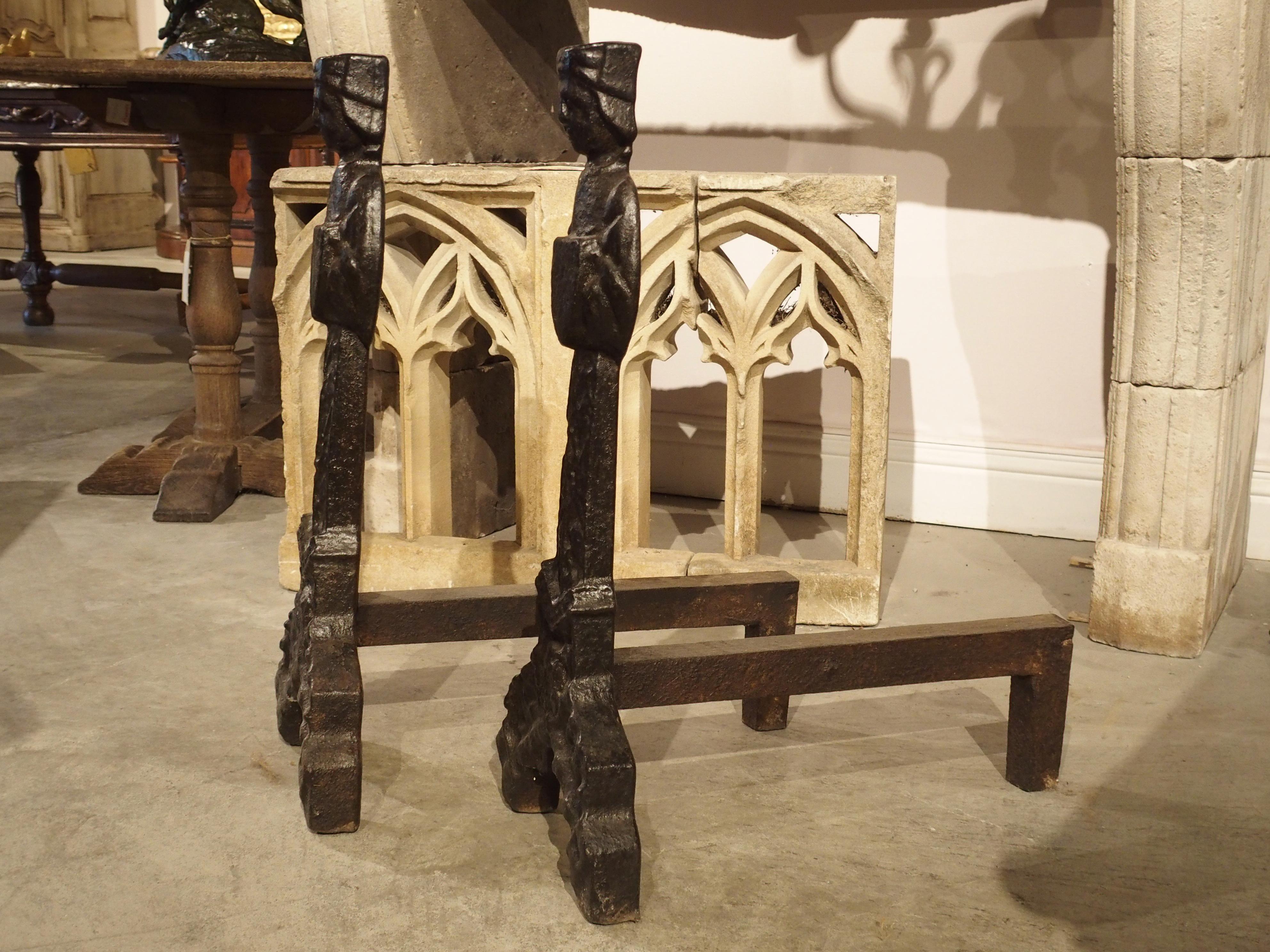 Iron Pair of Period Gothic Andirons from France, 15th Century
