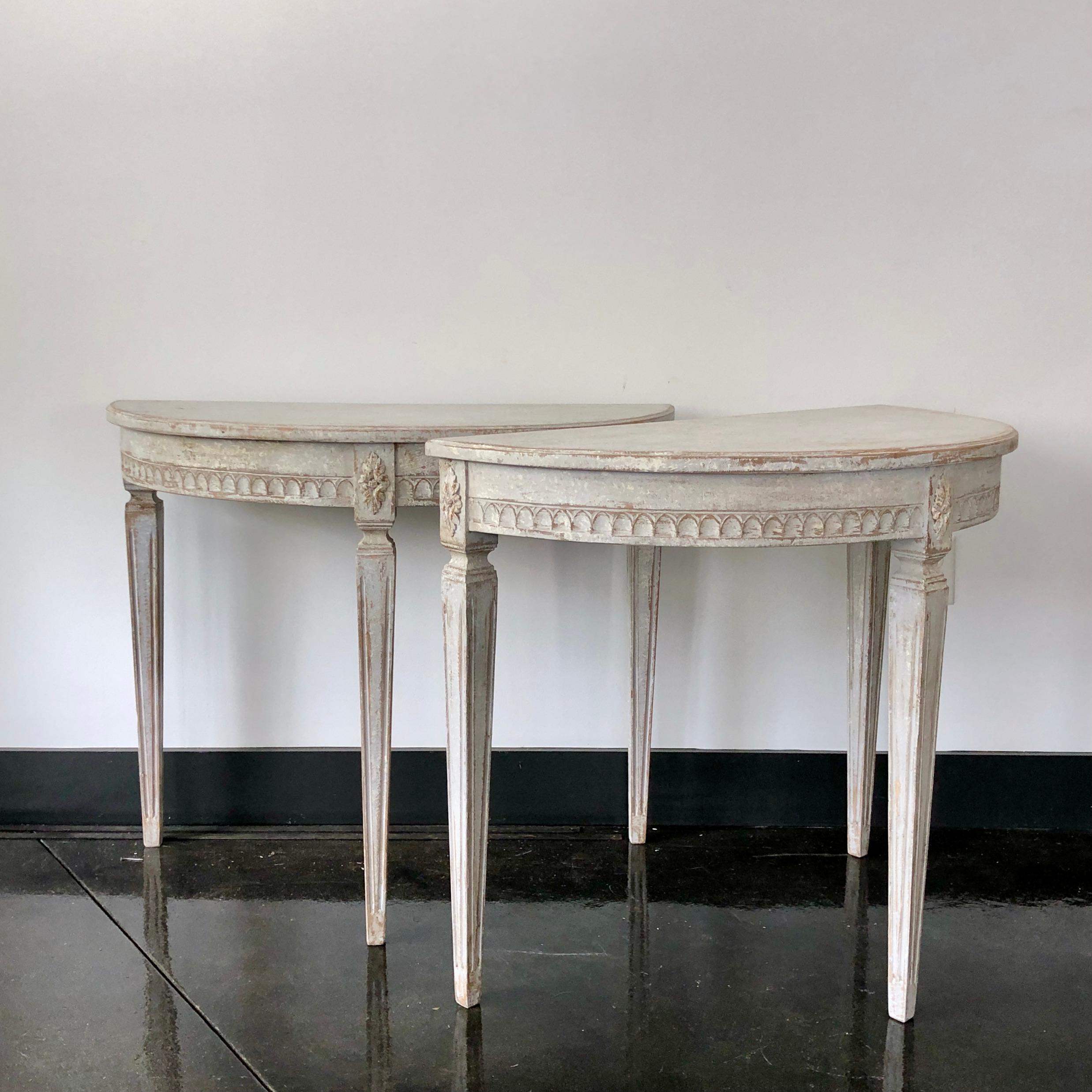 Swedish Pair of Period Gustavian Demilune Console Tables