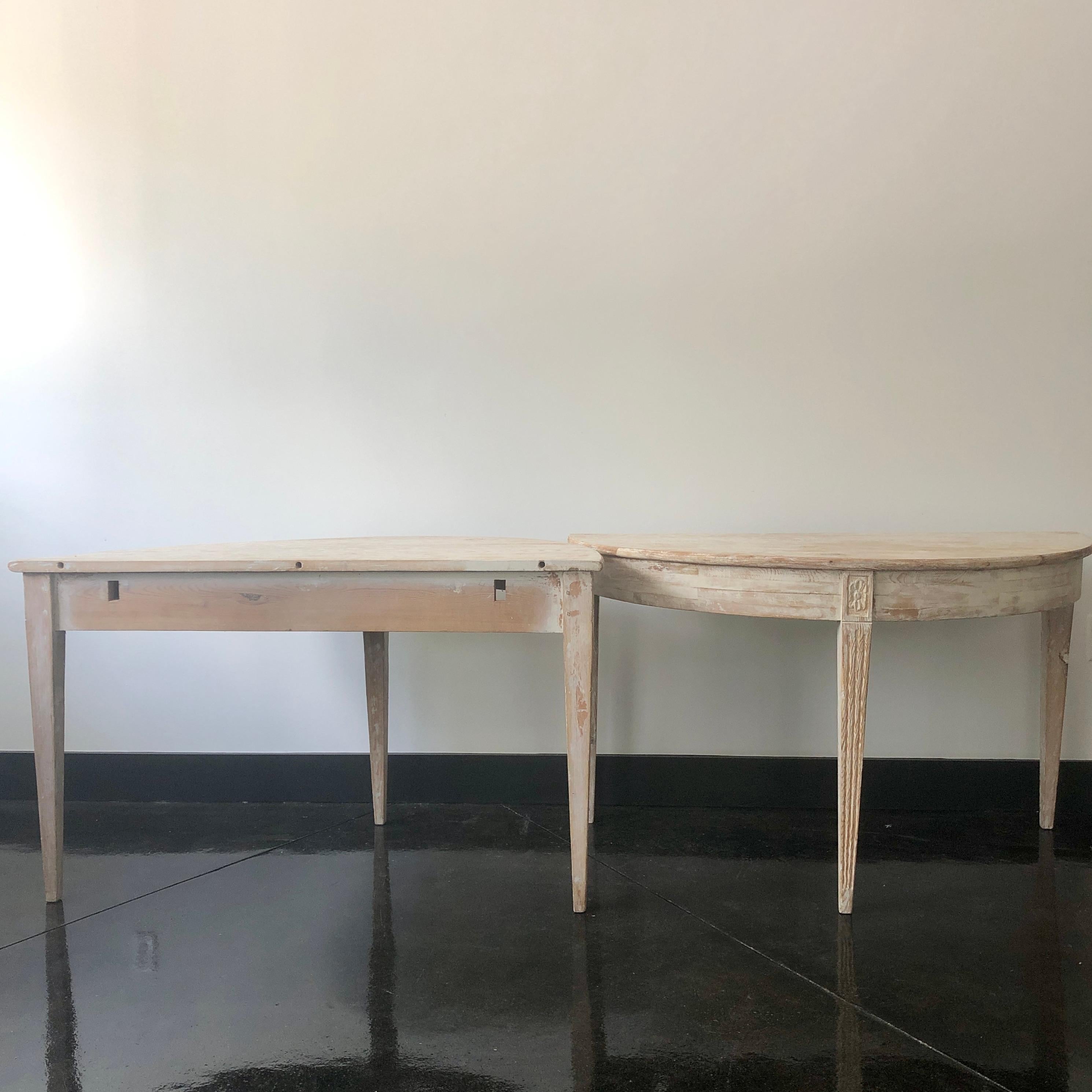 Pair of Period Gustavian Demilune Console Tables In Good Condition In Charleston, SC