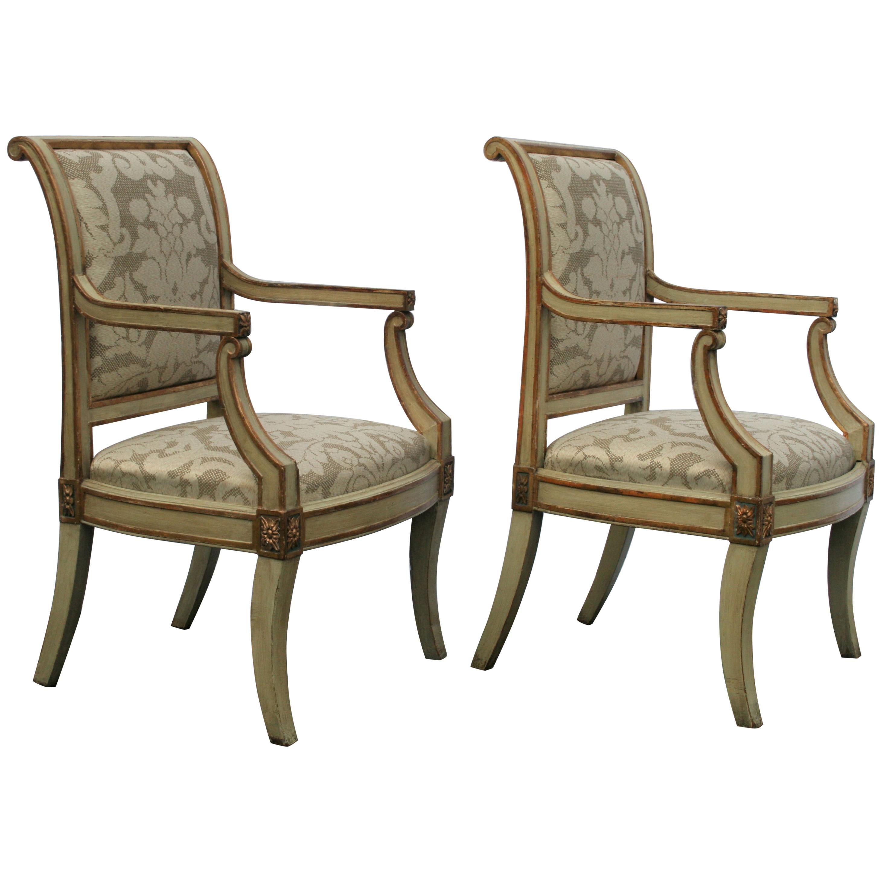 Pair of Period Italian Open Armchairs For Sale
