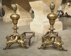 Pair of Antique French Bronze Chenets “Aux Dauphins” Circa 1700