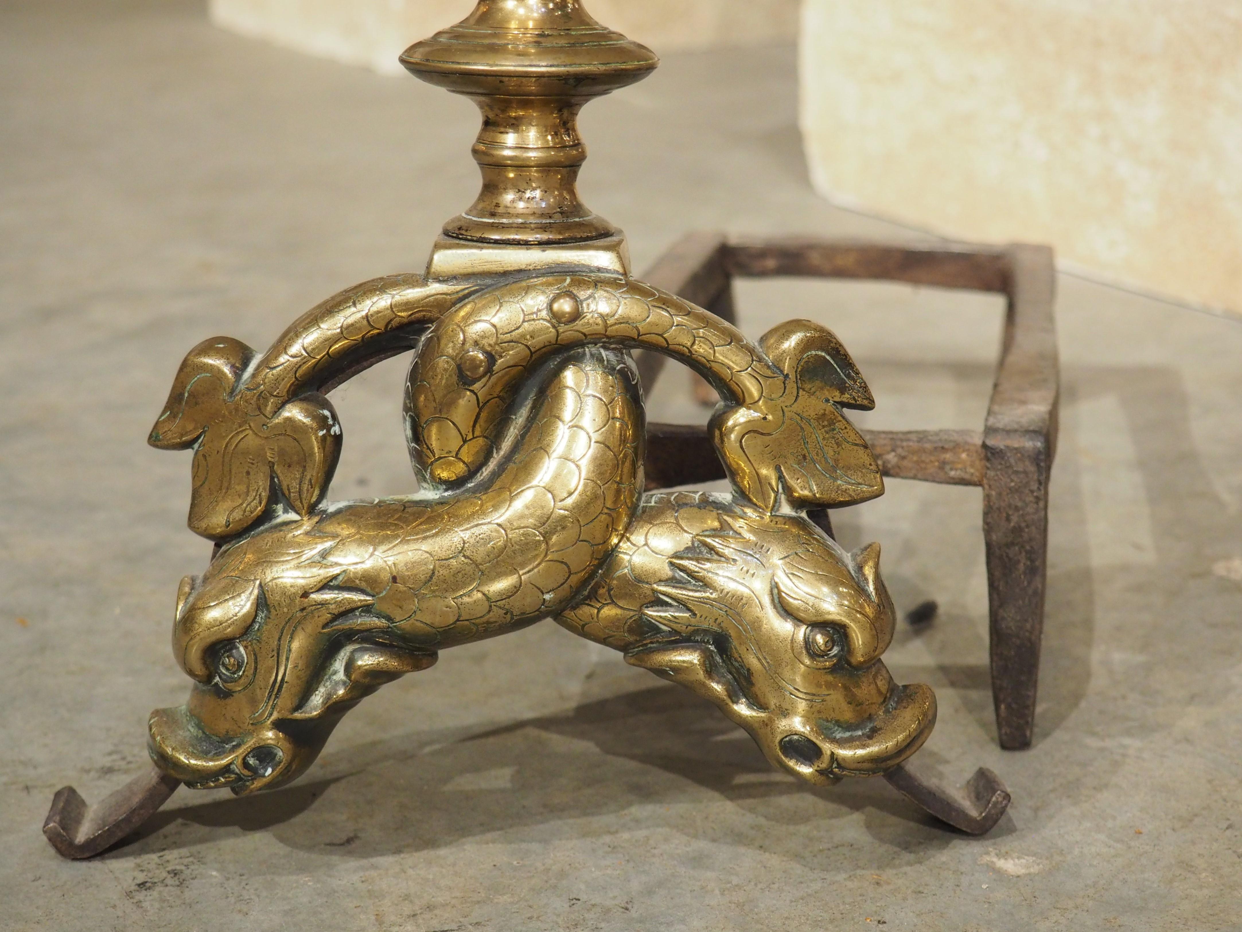XVIII secolo Coppia di Chenet in bronzo francese antico 