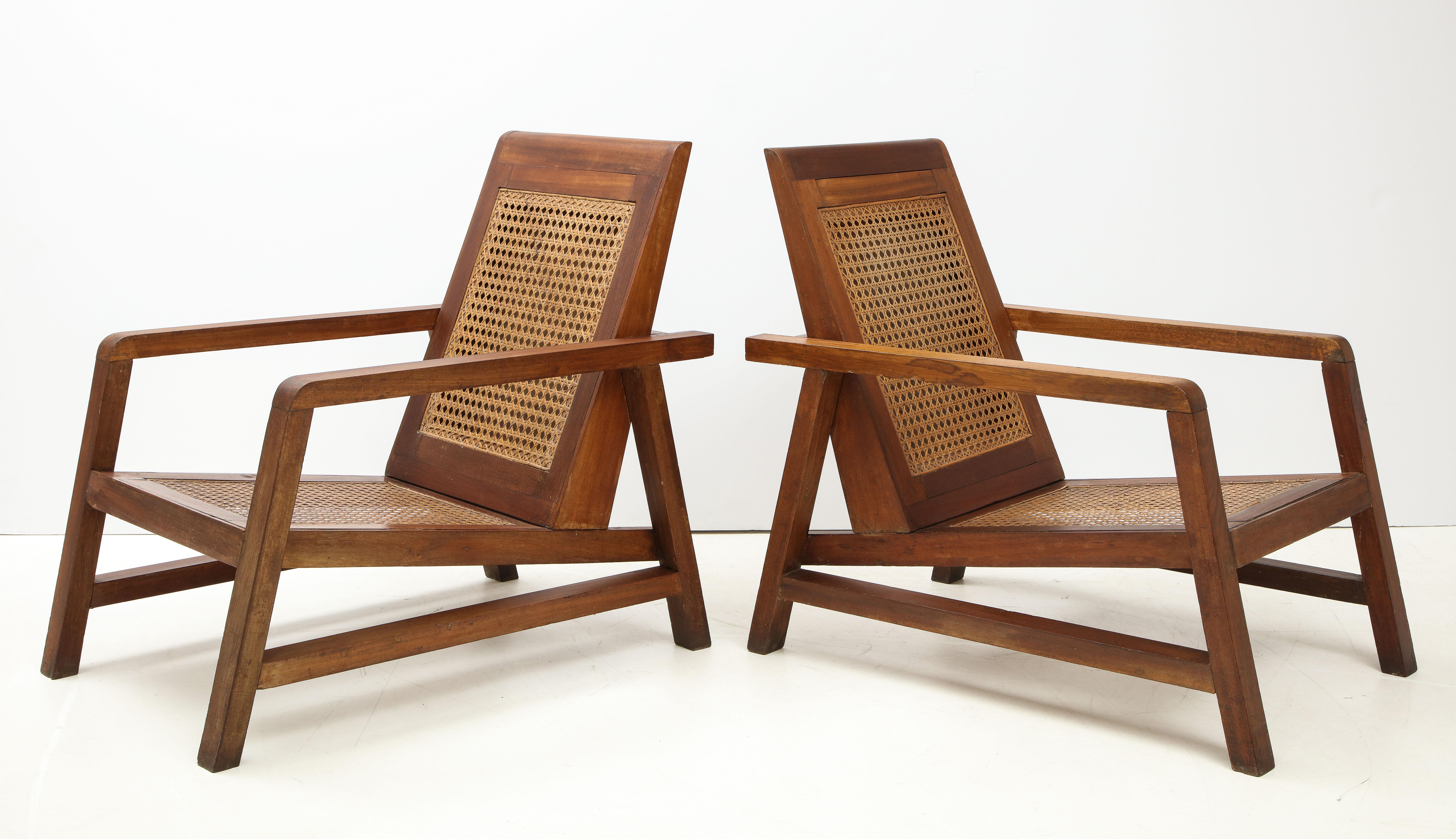 Mid-Century Modern Pair of Modernist Period Pierre Jeanneret Style Chairs, France, c. 1950