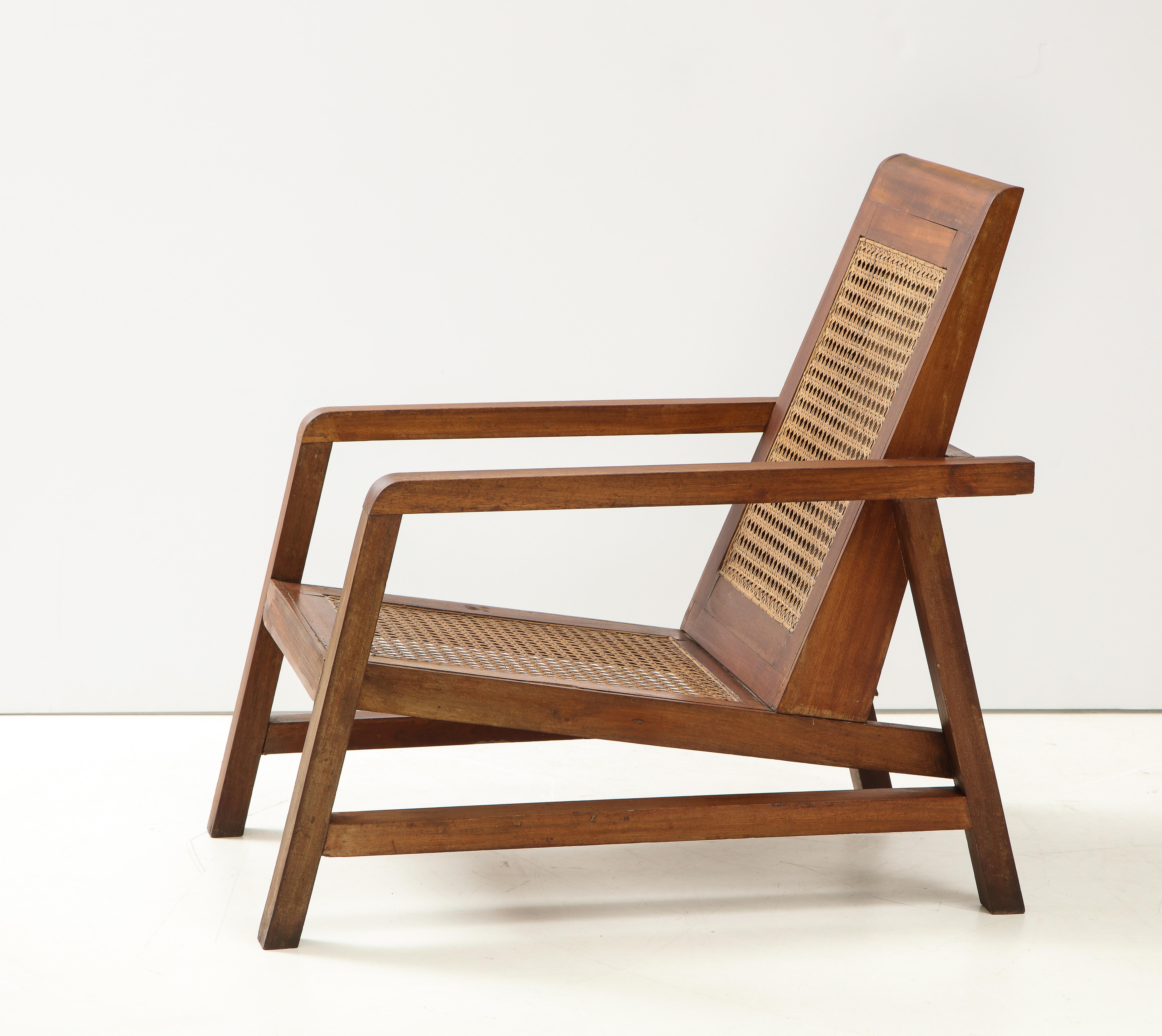 French Pair of Modernist Period Pierre Jeanneret Style Chairs, France, c. 1950
