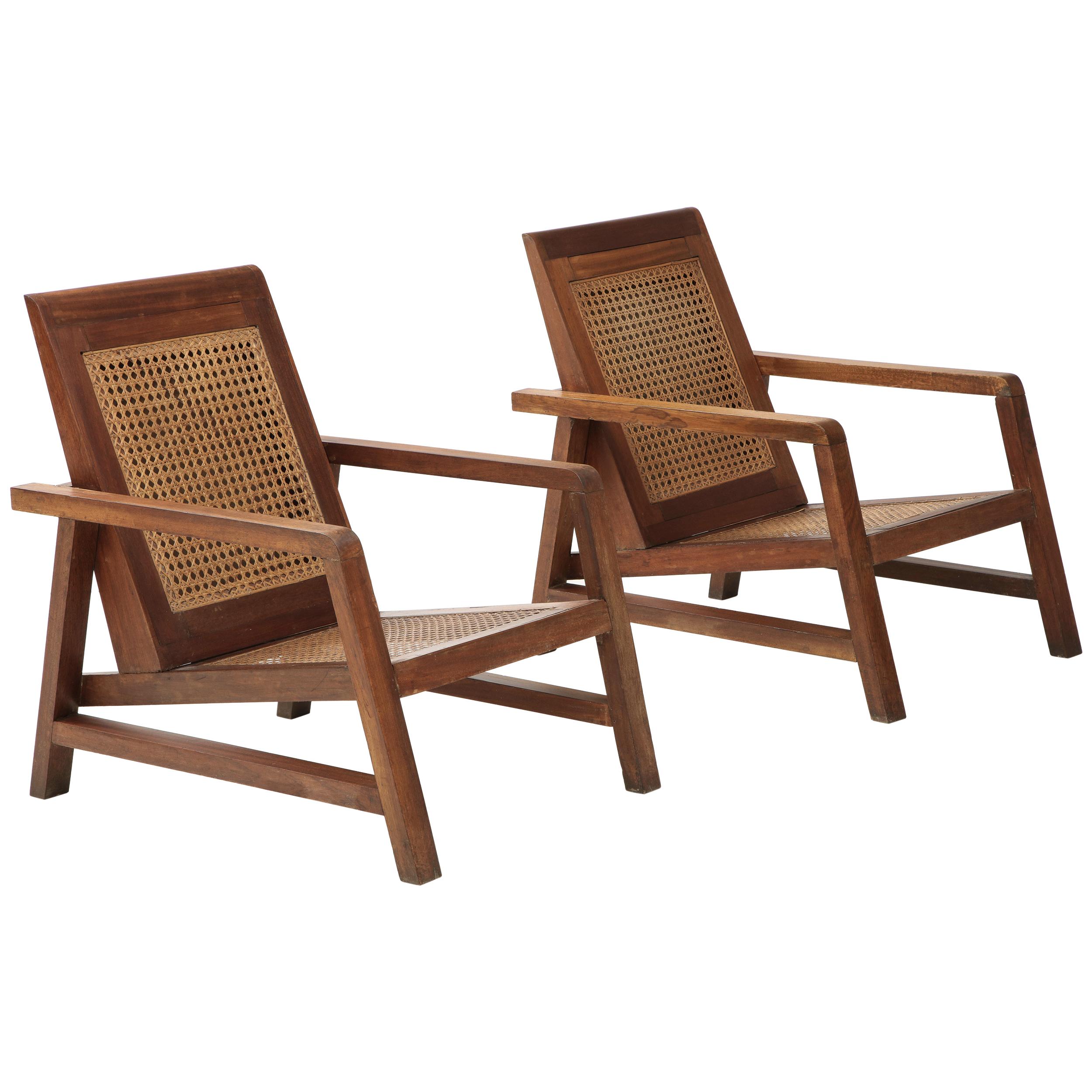 Pair of Modernist Period Pierre Jeanneret Style Chairs, France, c. 1950