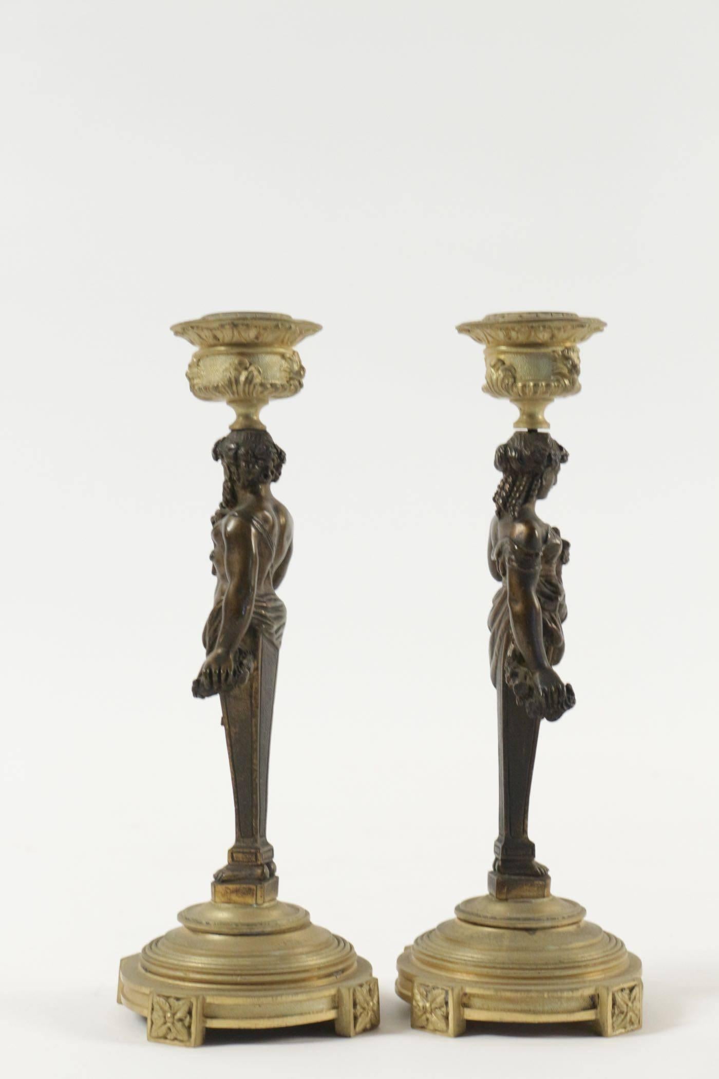 Pair of Period Napoleon III Bronze Candlesticks 5