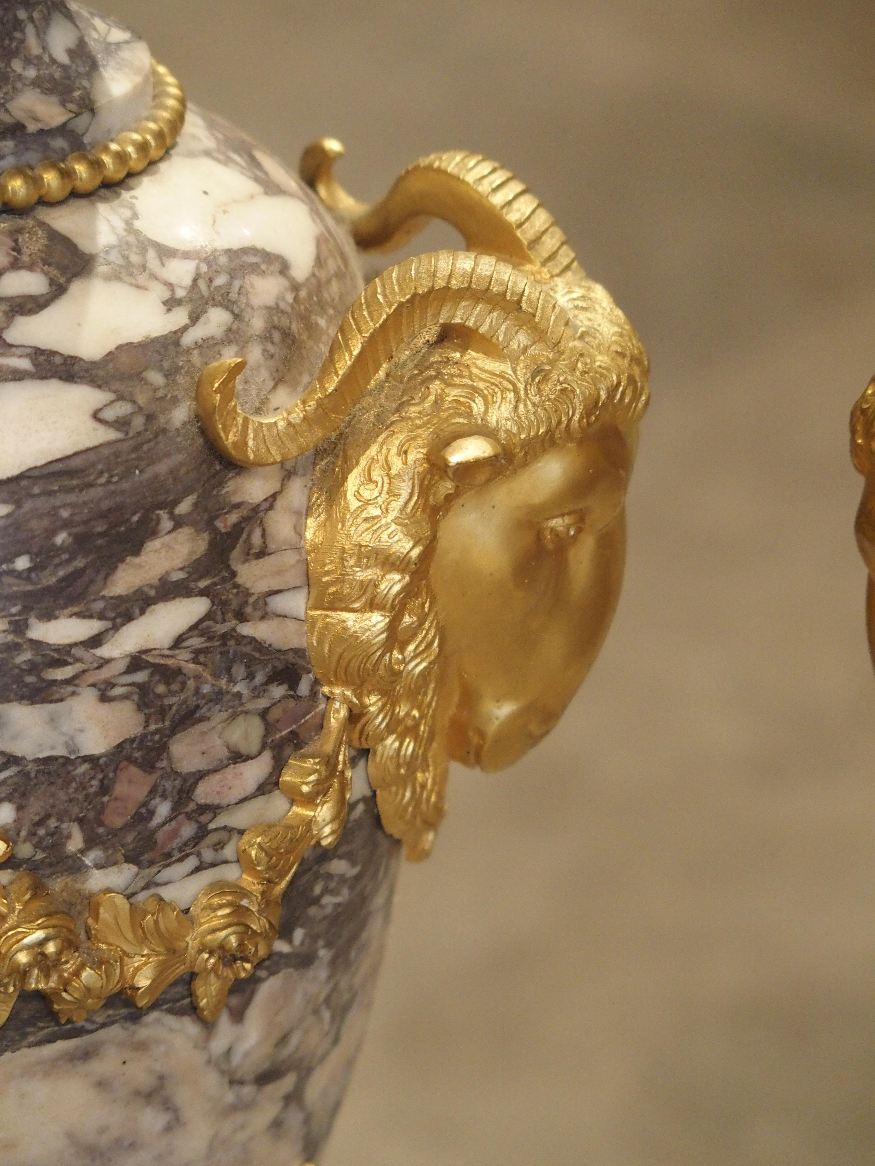 Pair of Period Napoleon III Marble and Gilt Bronze Cassolettes from France 5
