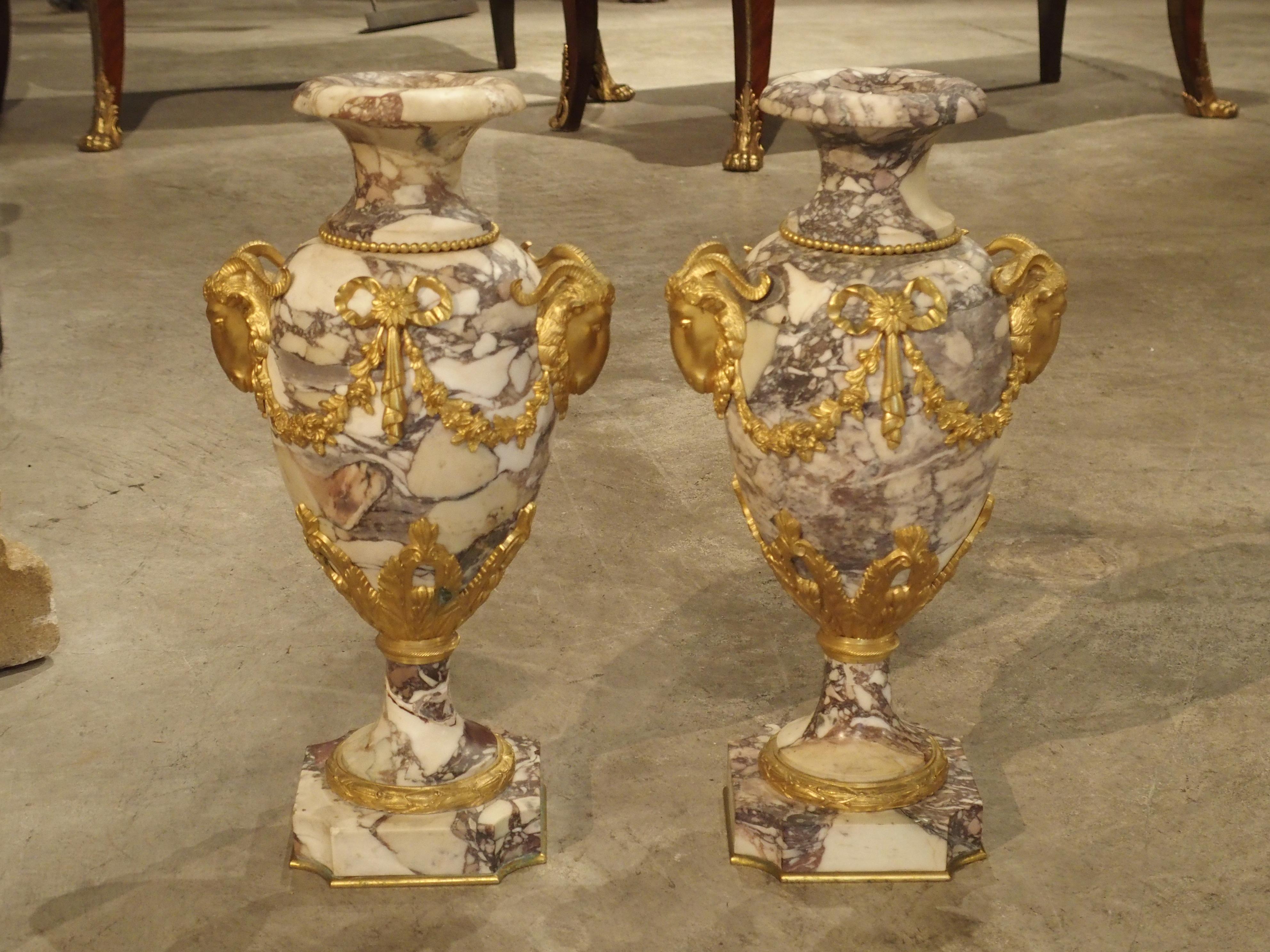 Pair of Period Napoleon III Marble and Gilt Bronze Cassolettes from France 7