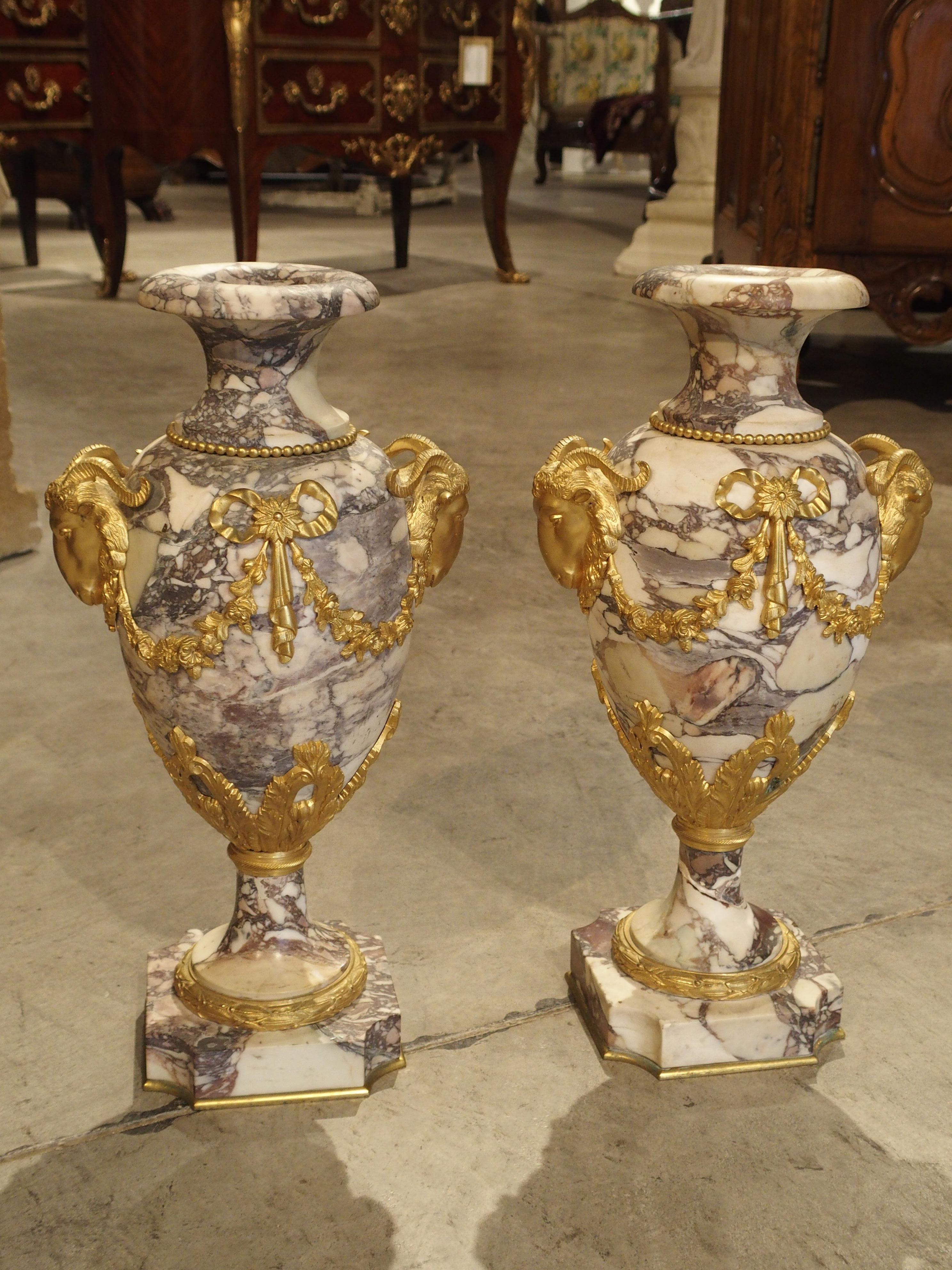 Pair of Period Napoleon III Marble and Gilt Bronze Cassolettes from France 8
