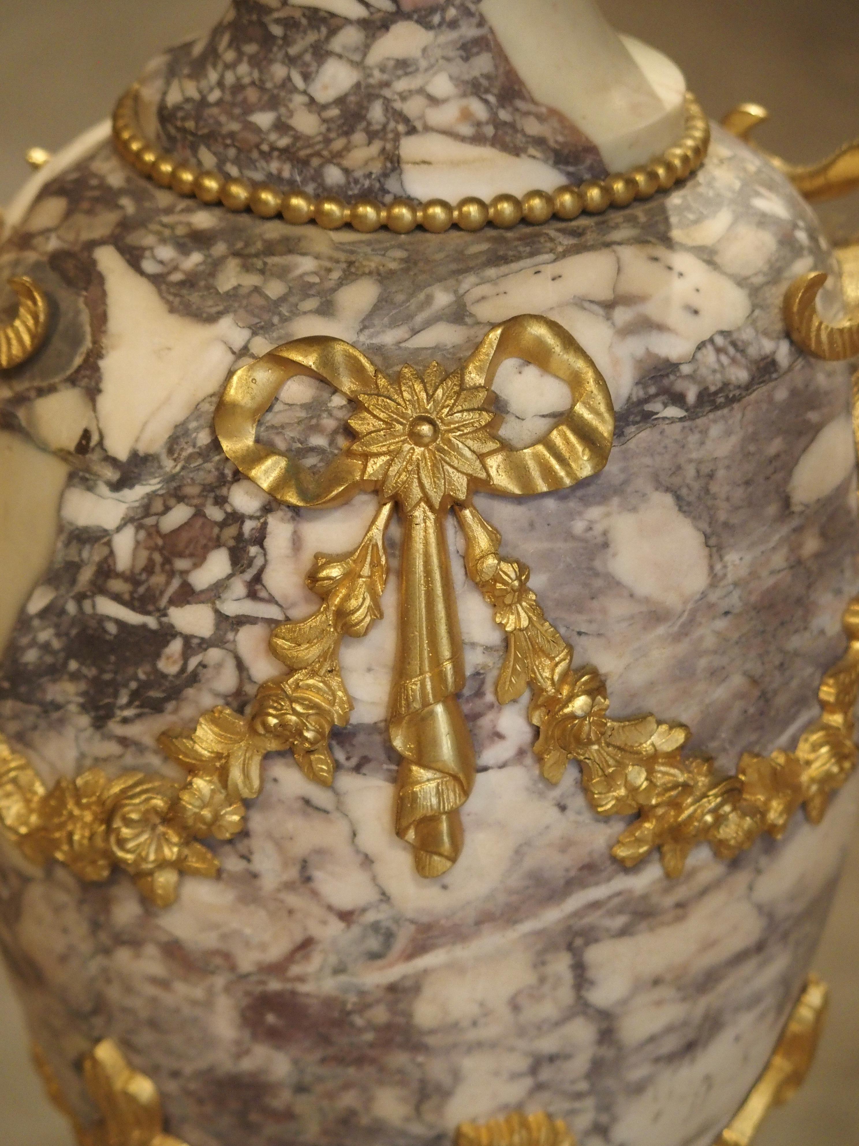 Pair of Period Napoleon III Marble and Gilt Bronze Cassolettes from France 15