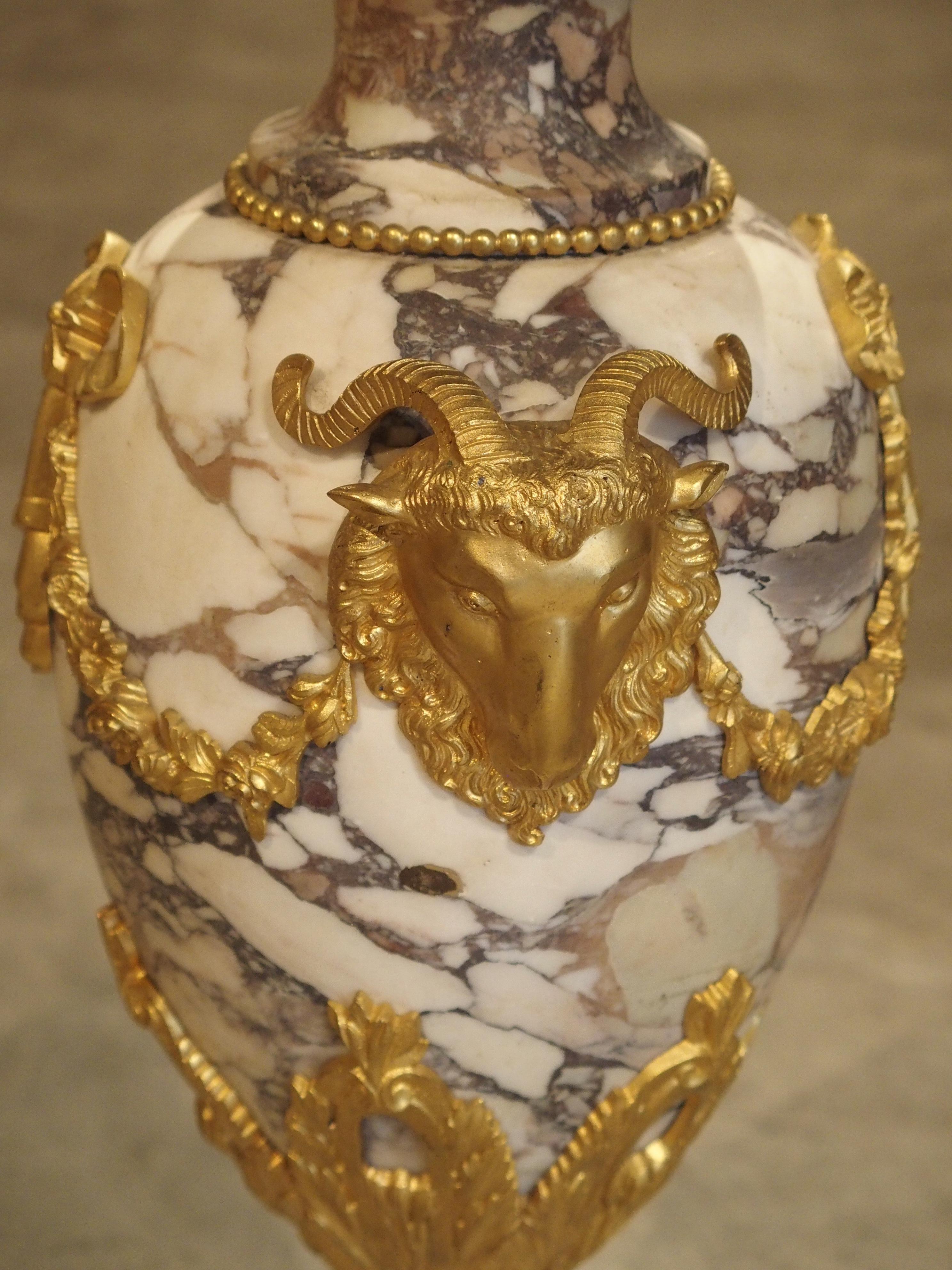 French Pair of Period Napoleon III Marble and Gilt Bronze Cassolettes from France