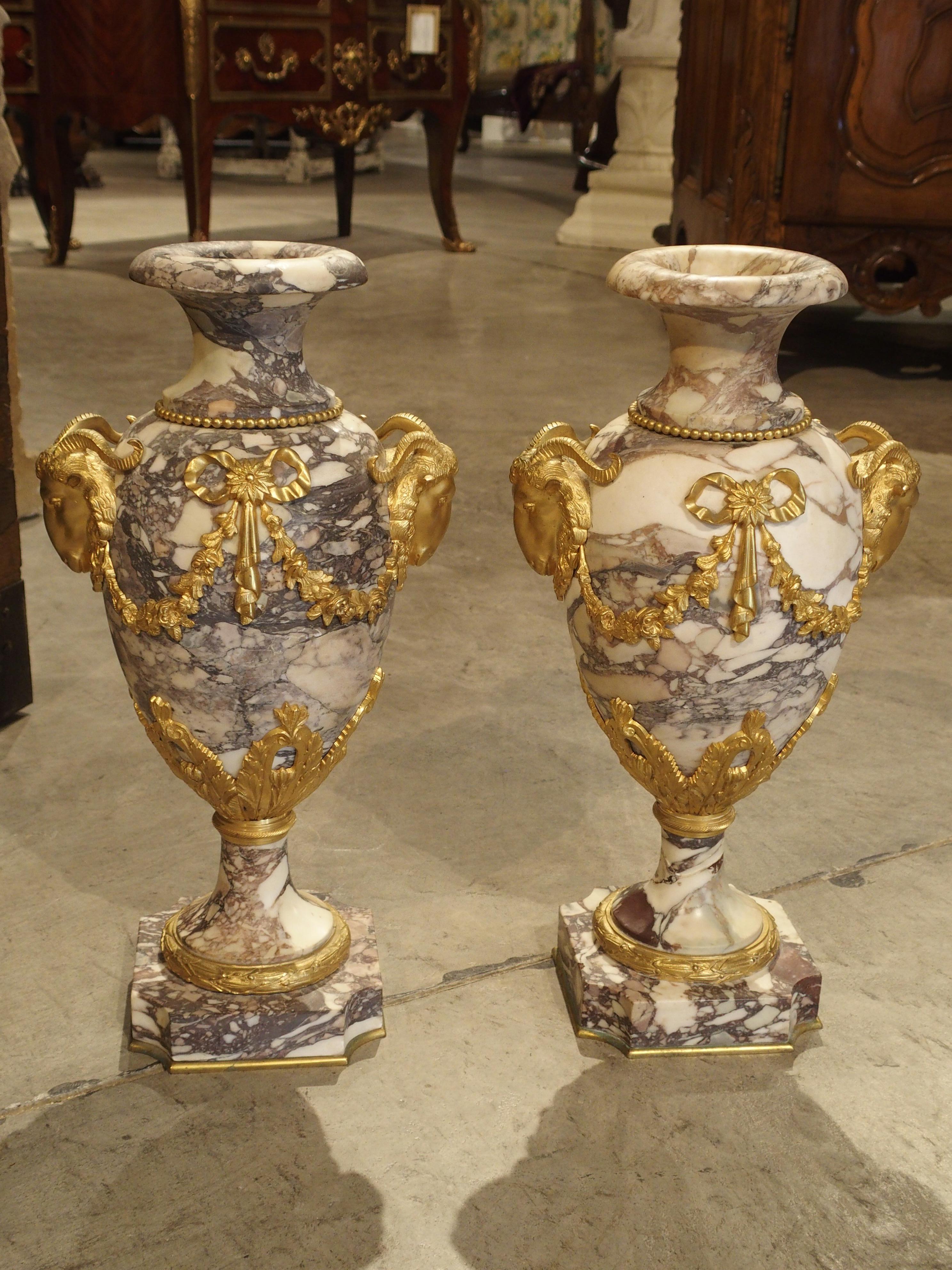 Pair of Period Napoleon III Marble and Gilt Bronze Cassolettes from France 1
