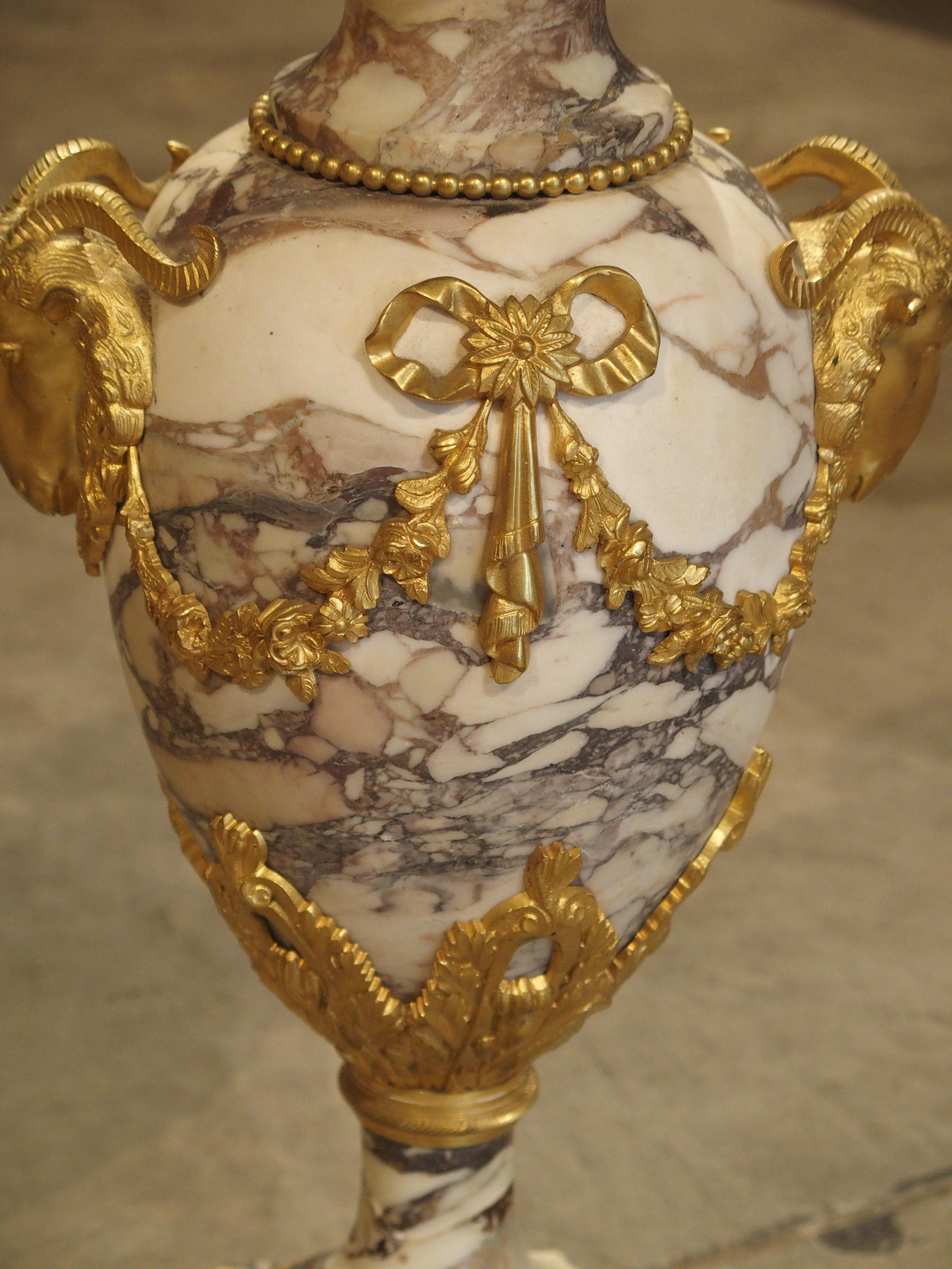 Pair of Period Napoleon III Marble and Gilt Bronze Cassolettes from France 2