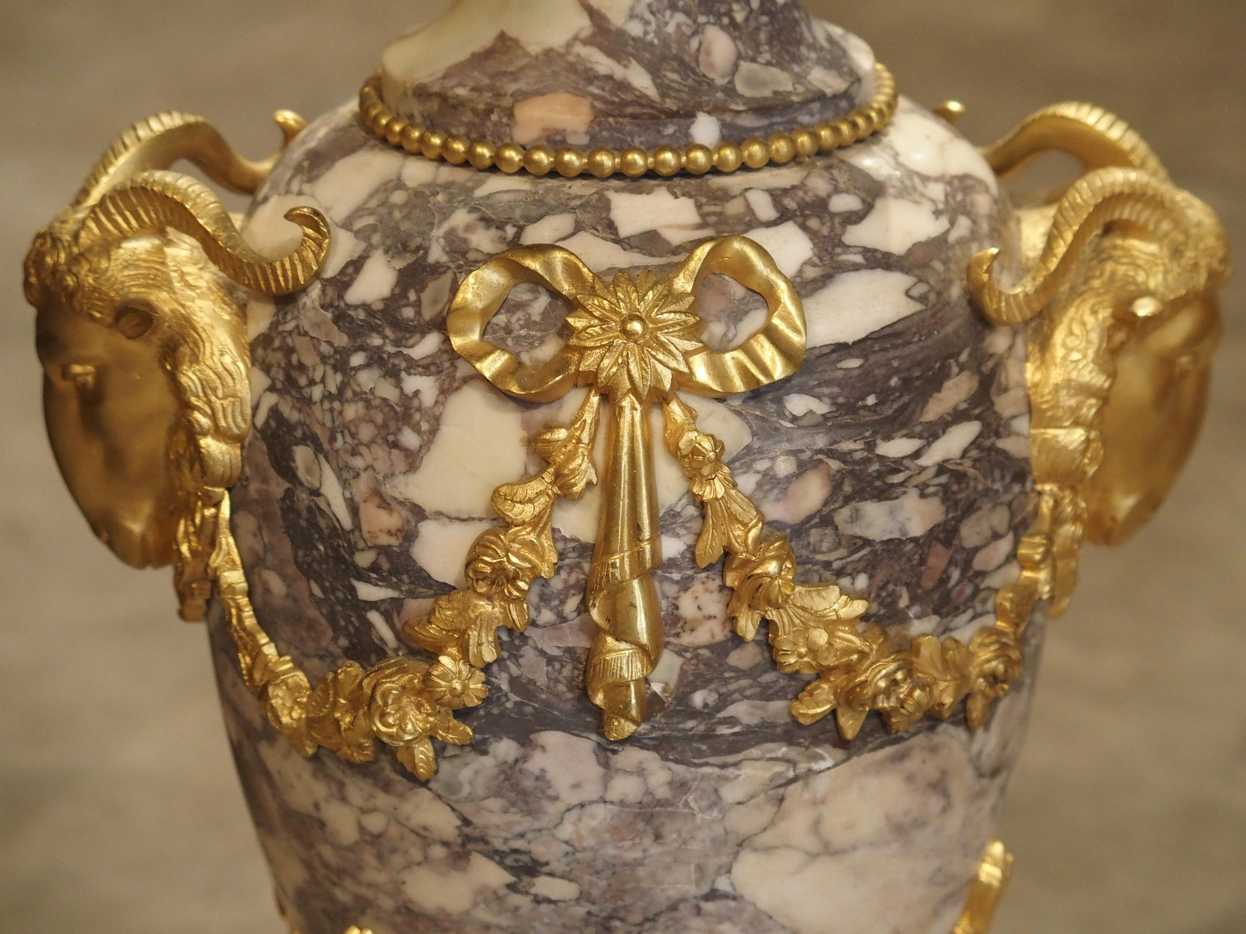 Pair of Period Napoleon III Marble and Gilt Bronze Cassolettes from France 3