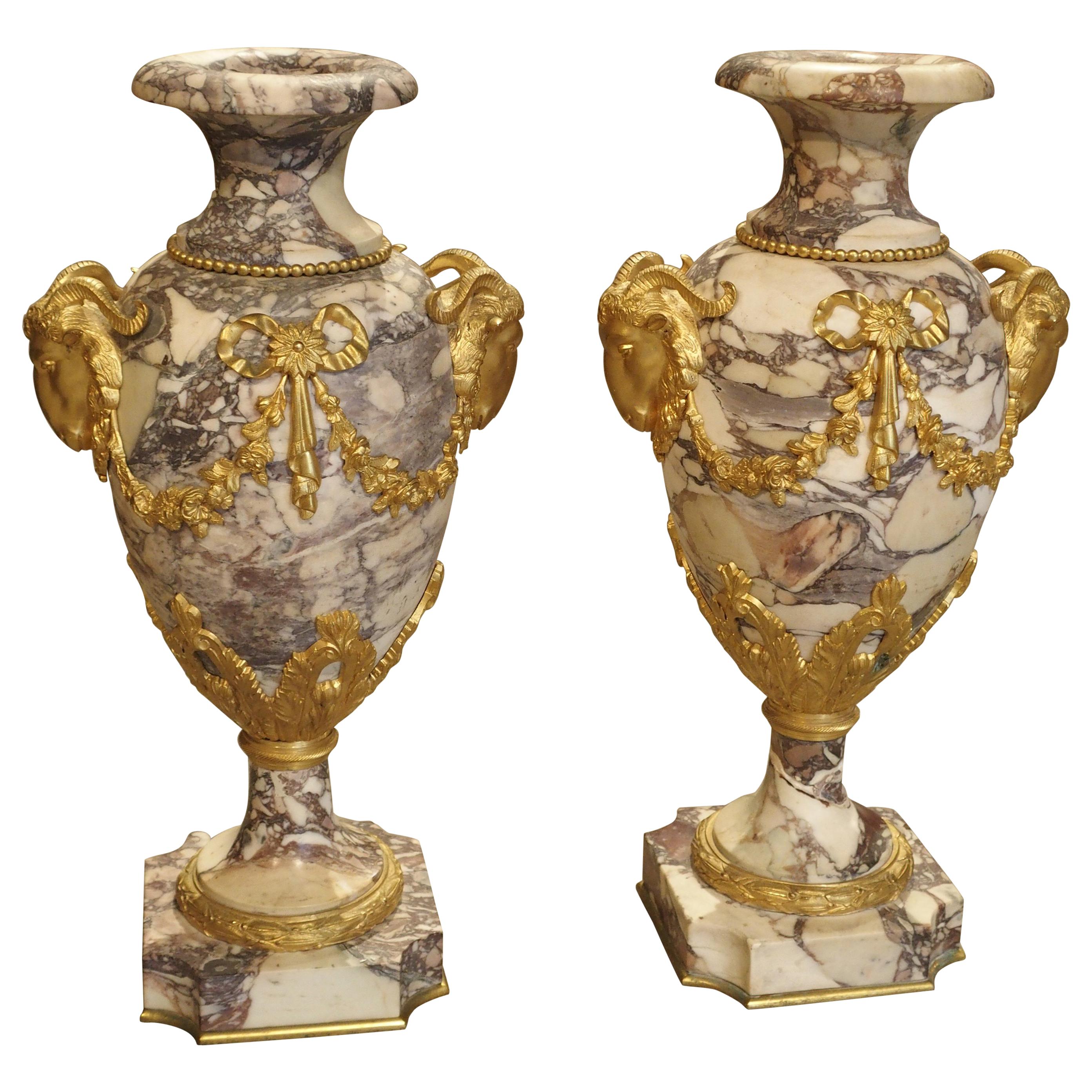 Pair of Period Napoleon III Marble and Gilt Bronze Cassolettes from France