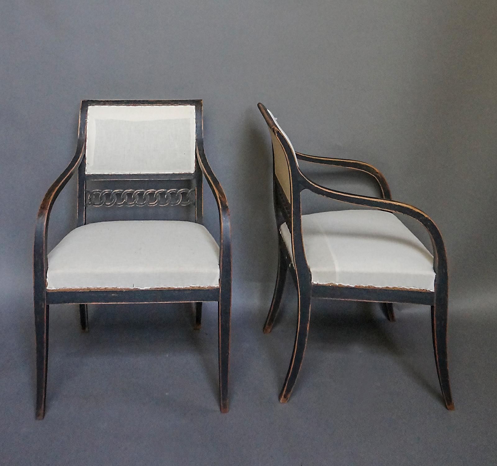 Hand-Carved Pair of Period Neoclassical Armchairs