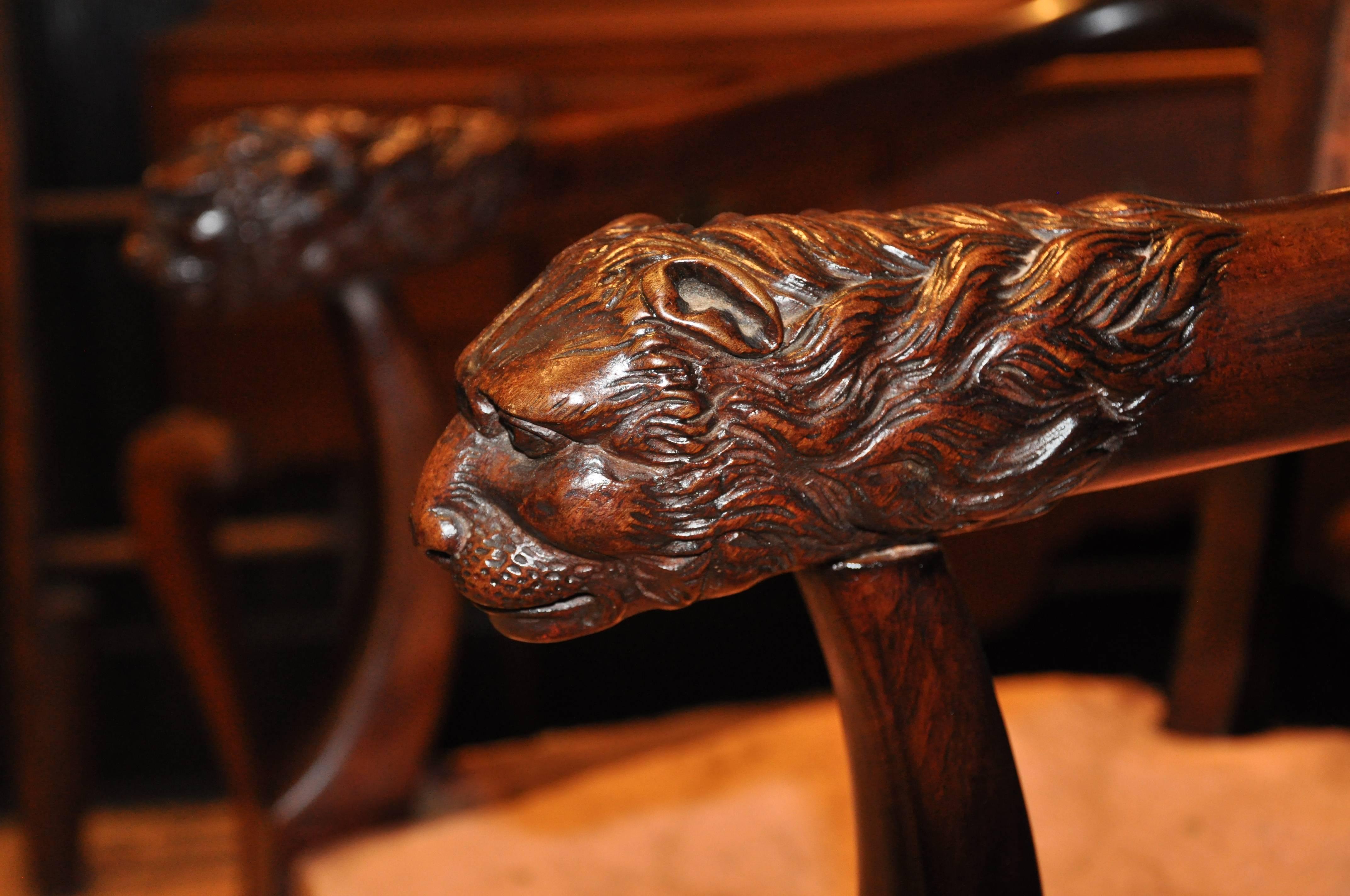 19th Century Pair of Period Russian or Austrian Neoclassical Walnut Chairs with Lion Motif For Sale