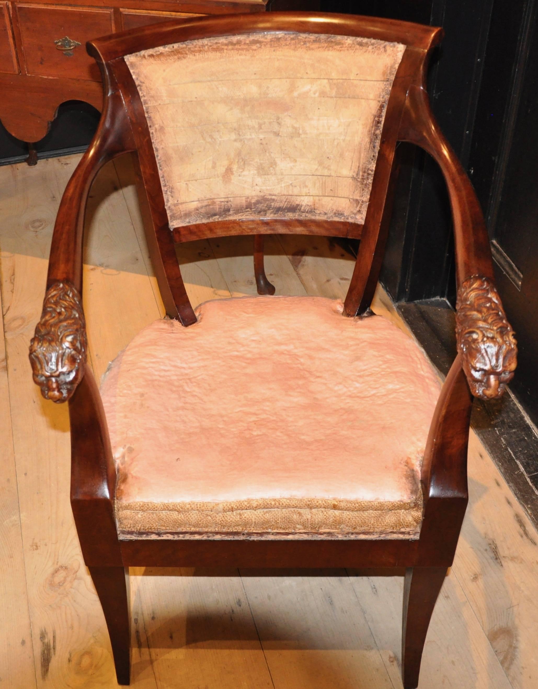 Pair of Period Russian or Austrian Neoclassical Walnut Chairs with Lion Motif For Sale 4