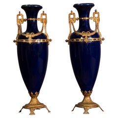 Pair of Period Sèvres French Porcelain Vases and Gilded Bronze