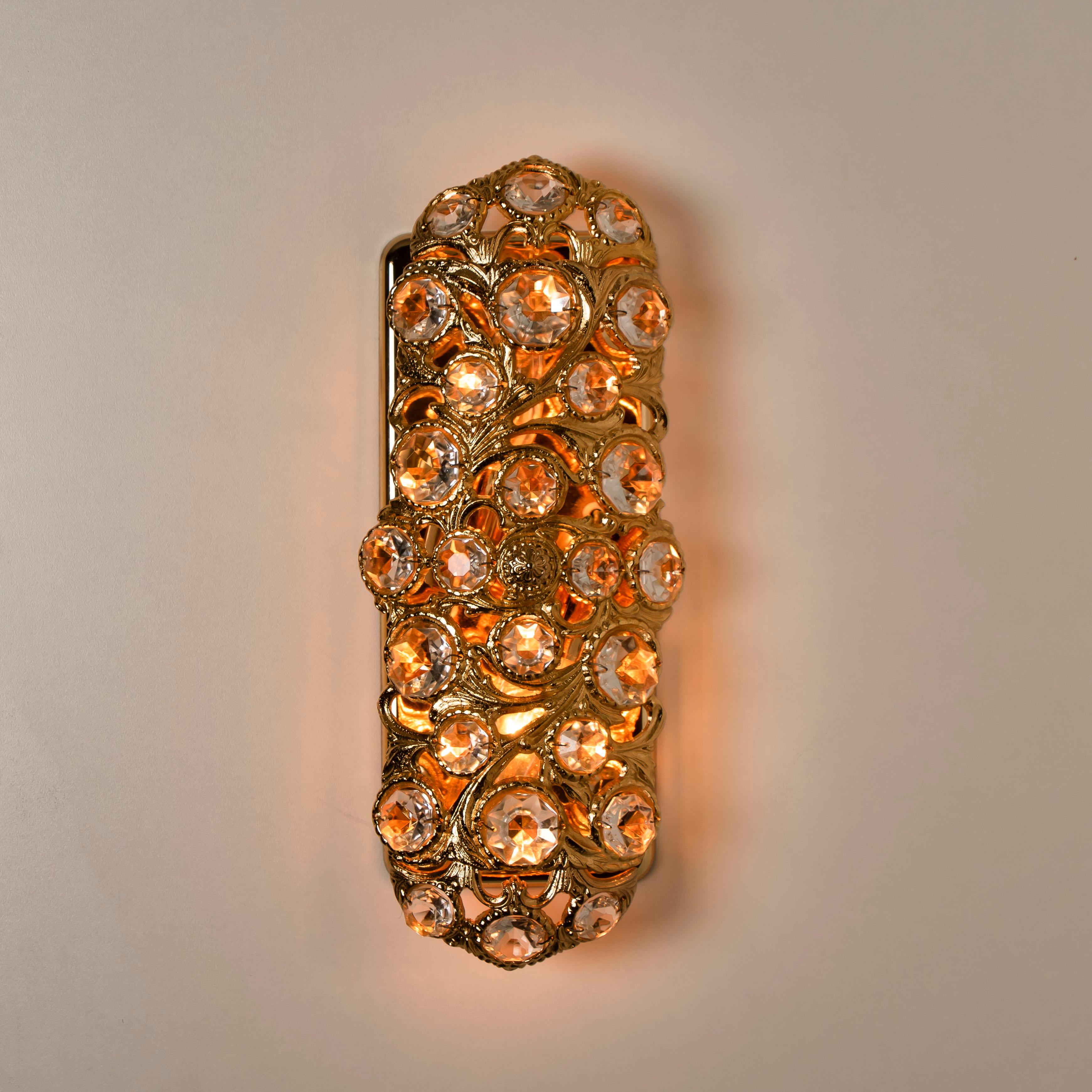 Pair of Peris Andreu Glass Prism Gold Toned Sconces, 1960 6