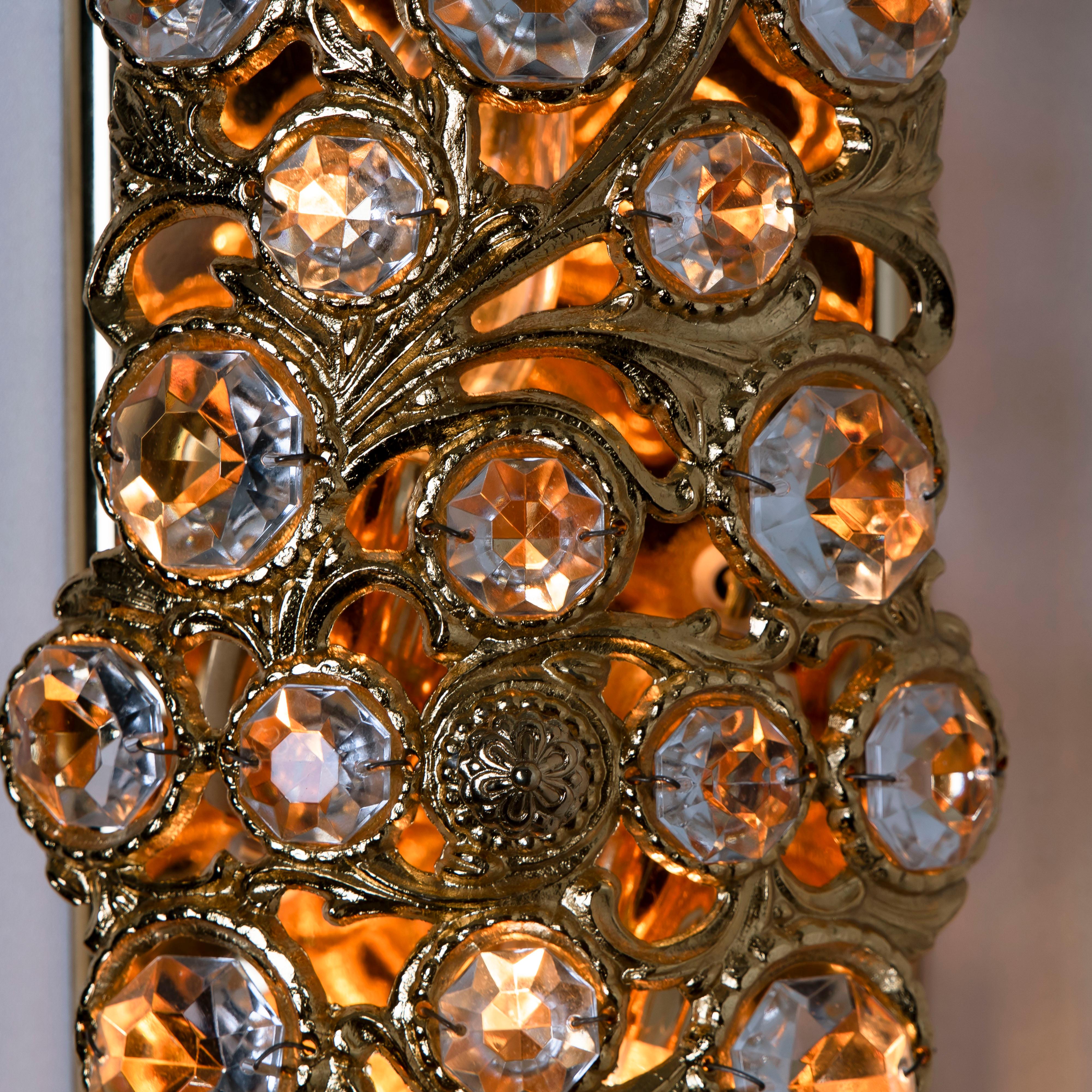 Pair of Peris Andreu Glass Prism Gold Toned Sconces, 1960 8