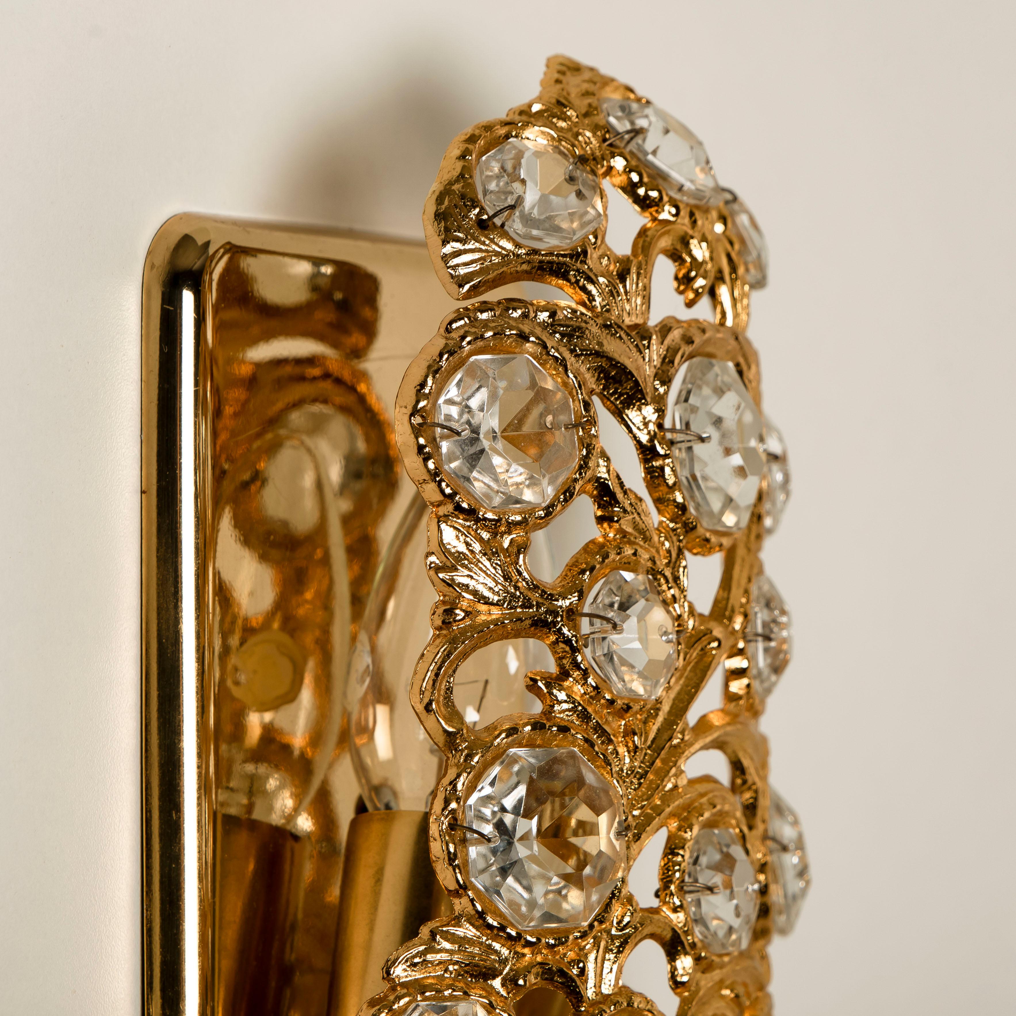 Spanish Pair of Peris Andreu Glass Prism Gold Toned Sconces, 1960
