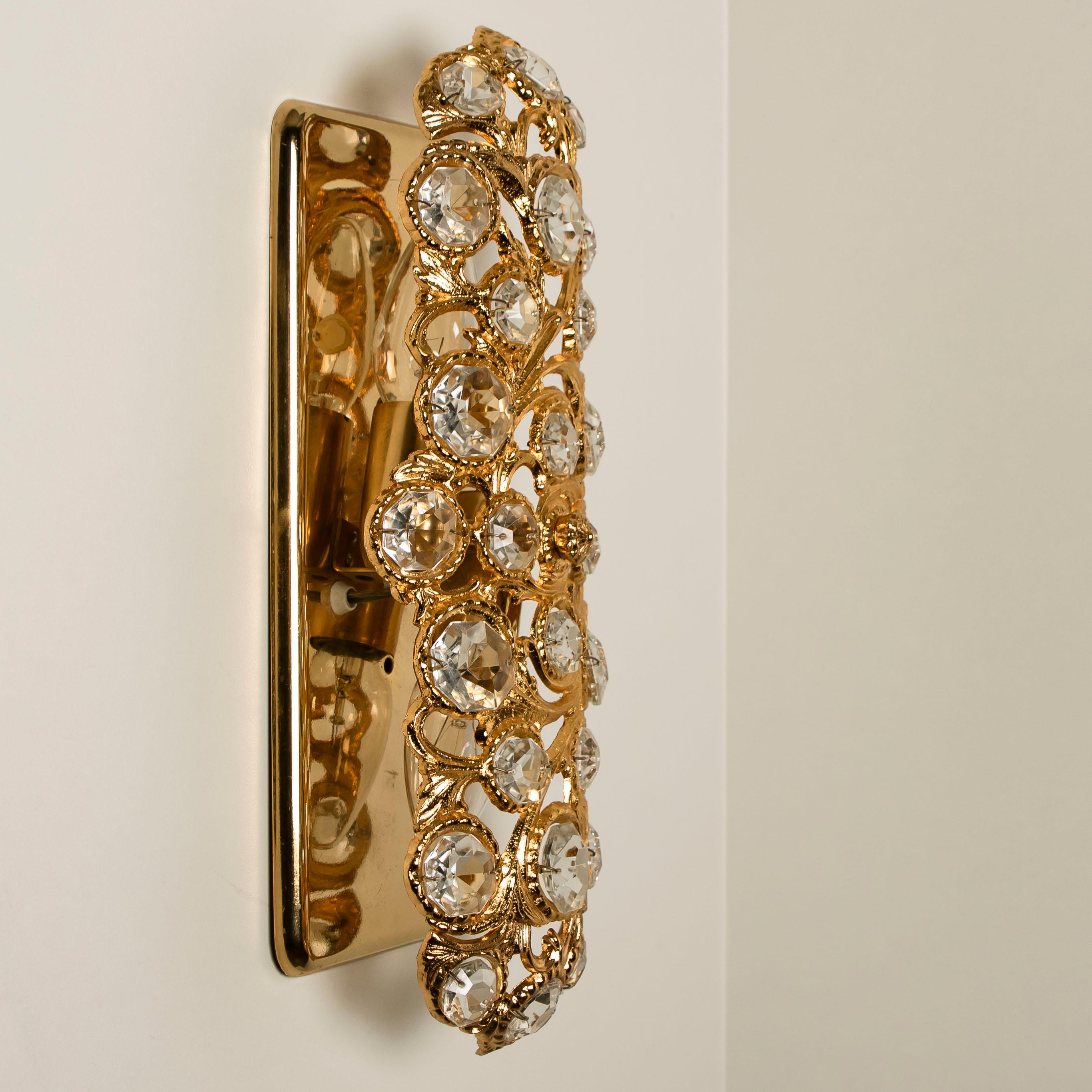 Metal Pair of Peris Andreu Glass Prism Gold Toned Sconces, 1960