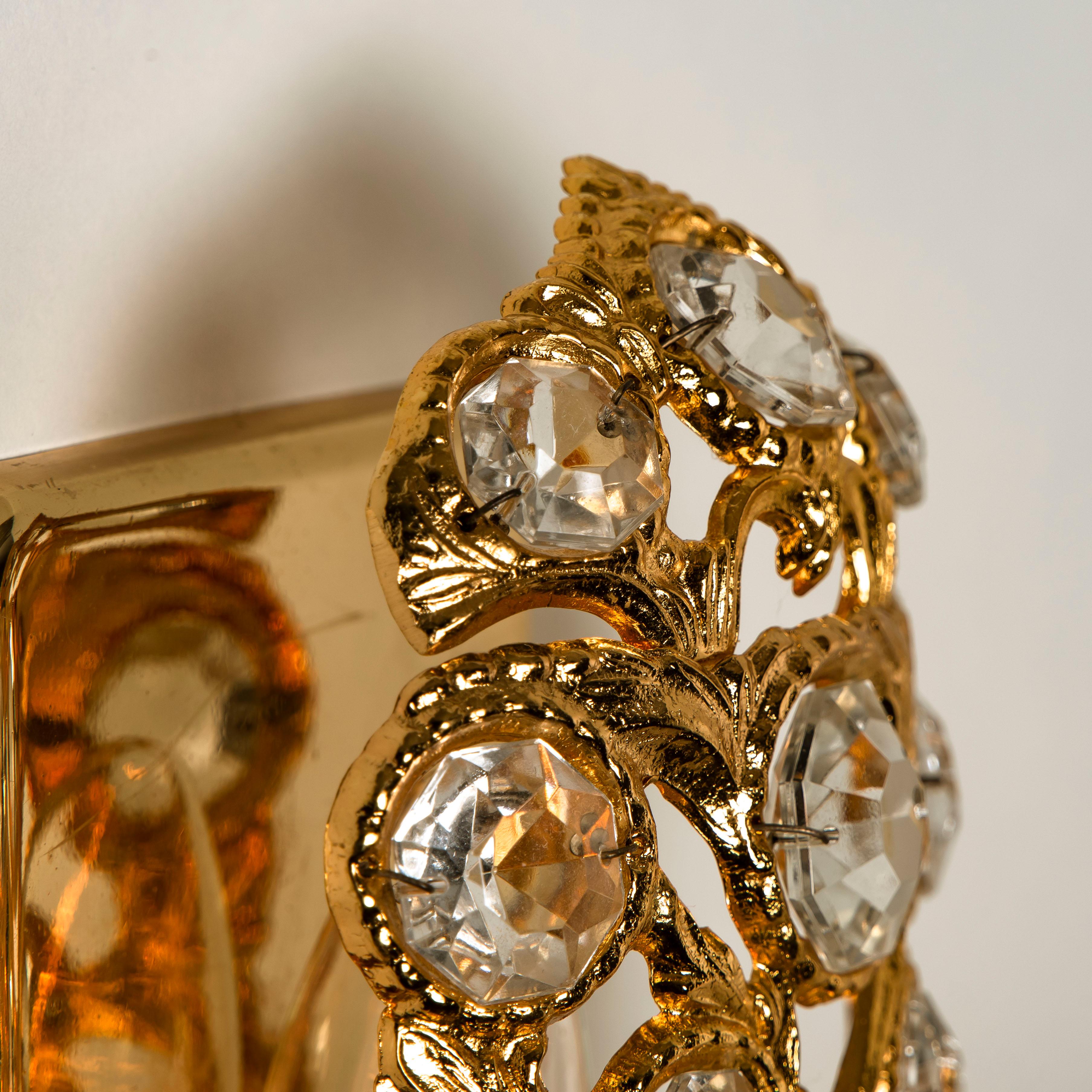 Pair of Peris Andreu Glass Prism Gold Toned Sconces, 1960 2