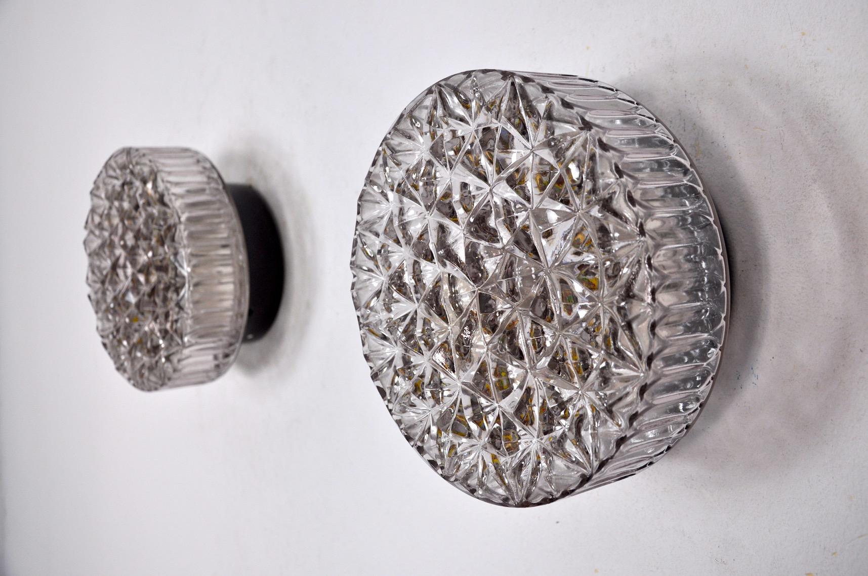 Pair of Peris Andreu Wall Lamps, Cut Glass, Spain, 1970 For Sale