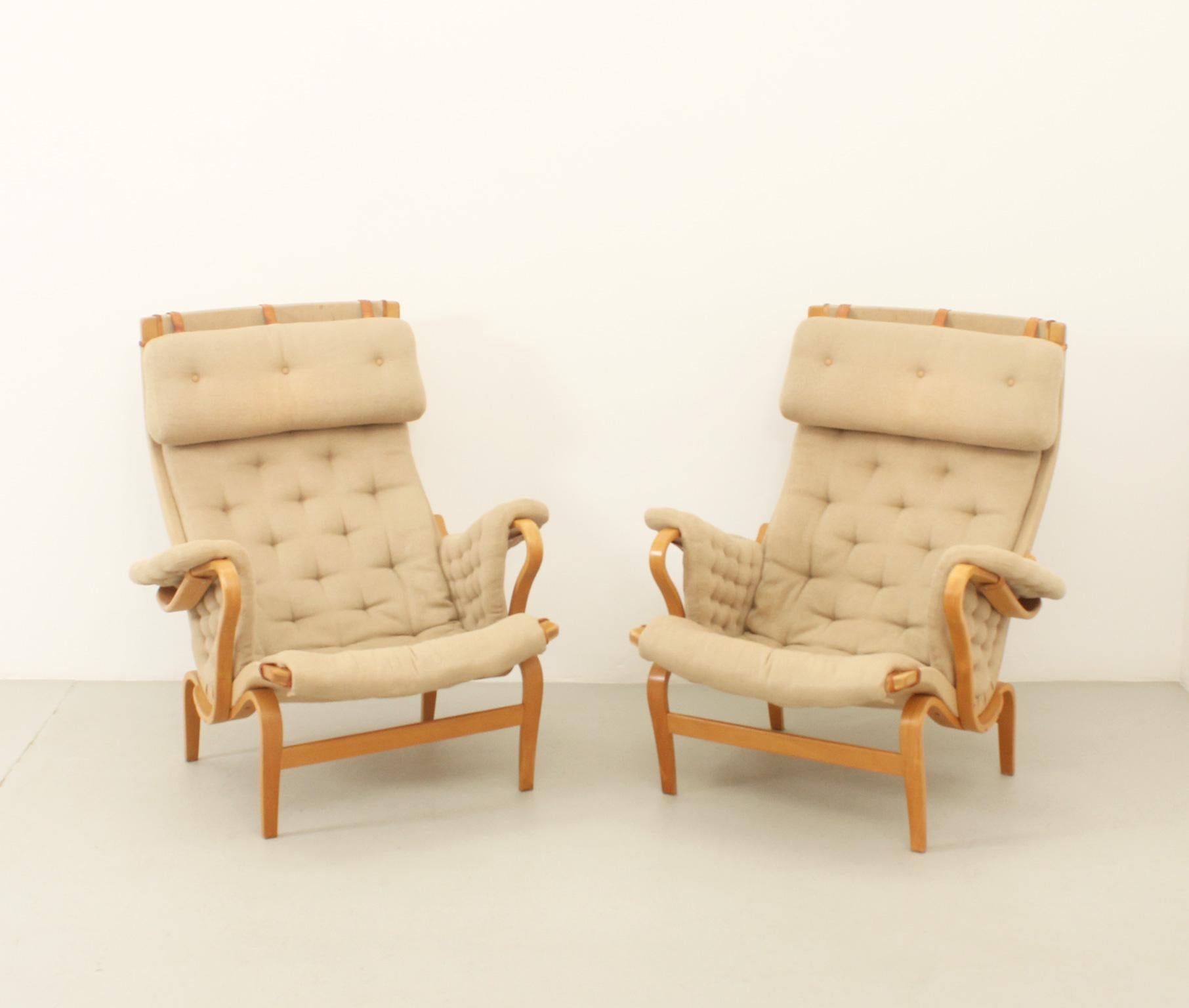 Swedish Pair of Pernilla Armchairs by Bruno Mathsson for Dux, 1969