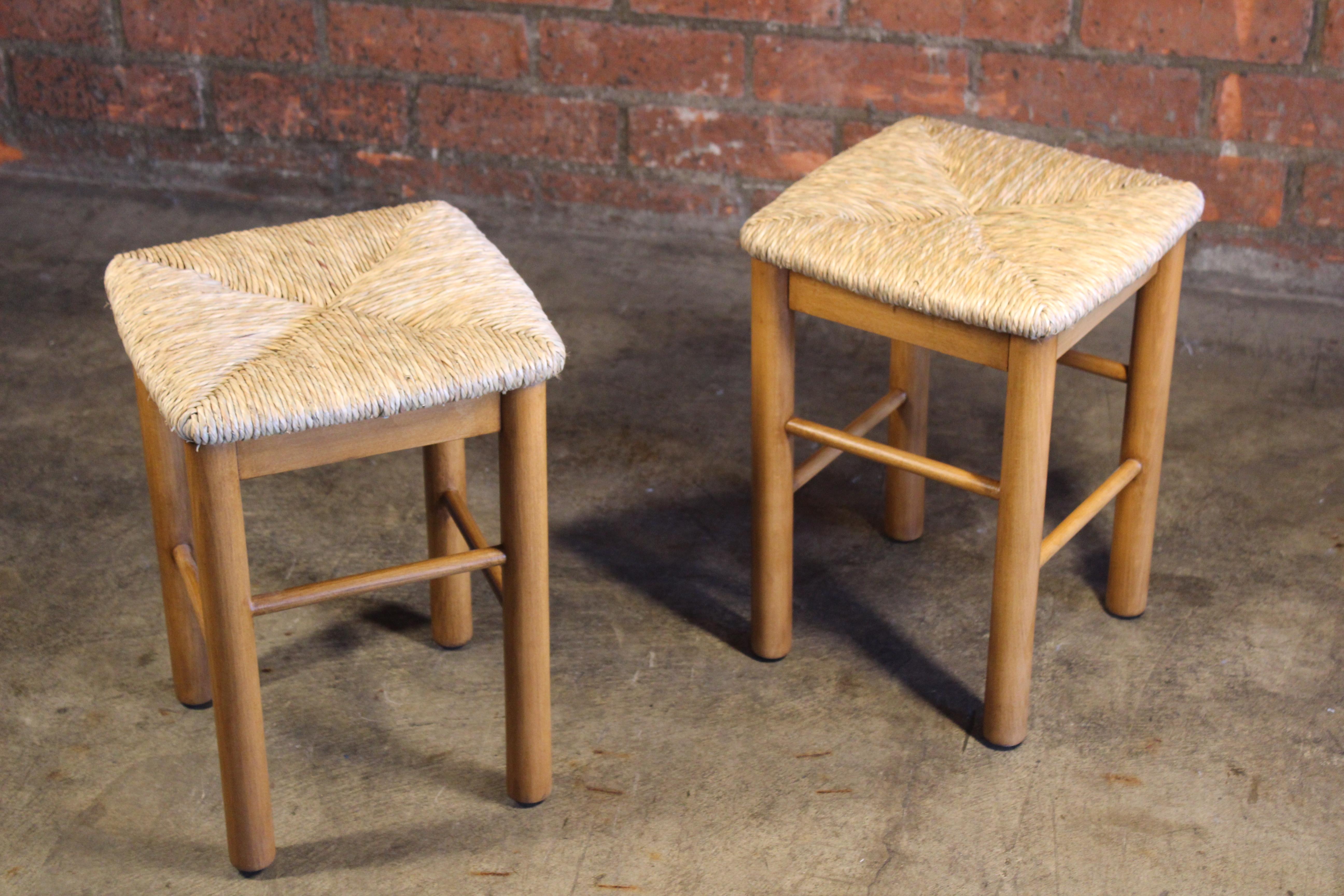 Pair of Perriand Style Rush Stools, France, 1960s For Sale 4