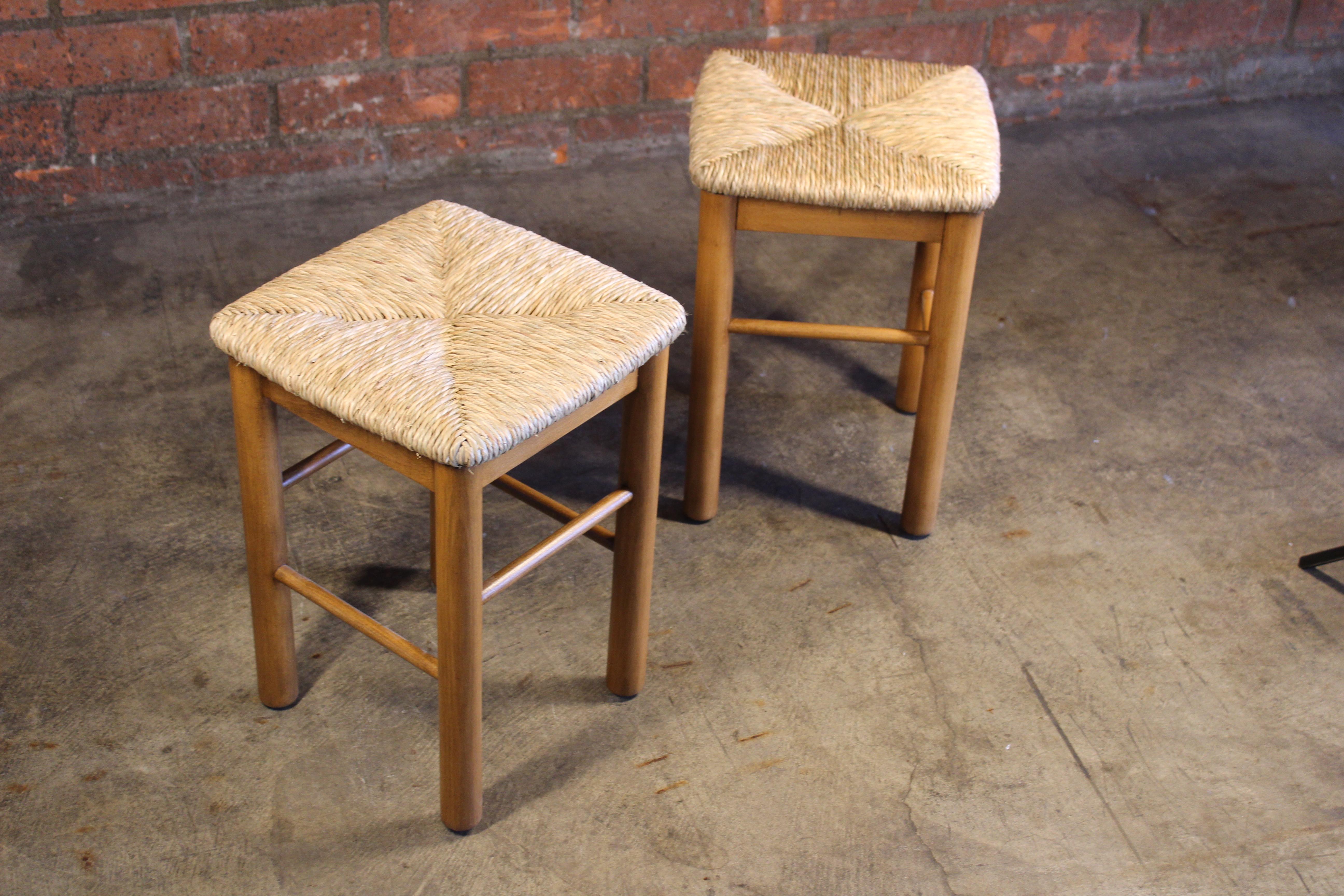 Pair of Perriand Style Rush Stools, France, 1960s For Sale 5