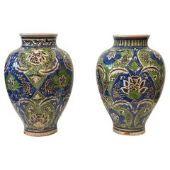 Pair of Persian Enameled Ceramic Vases