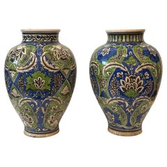 Pair of Persian Enameled Ceramic Vases